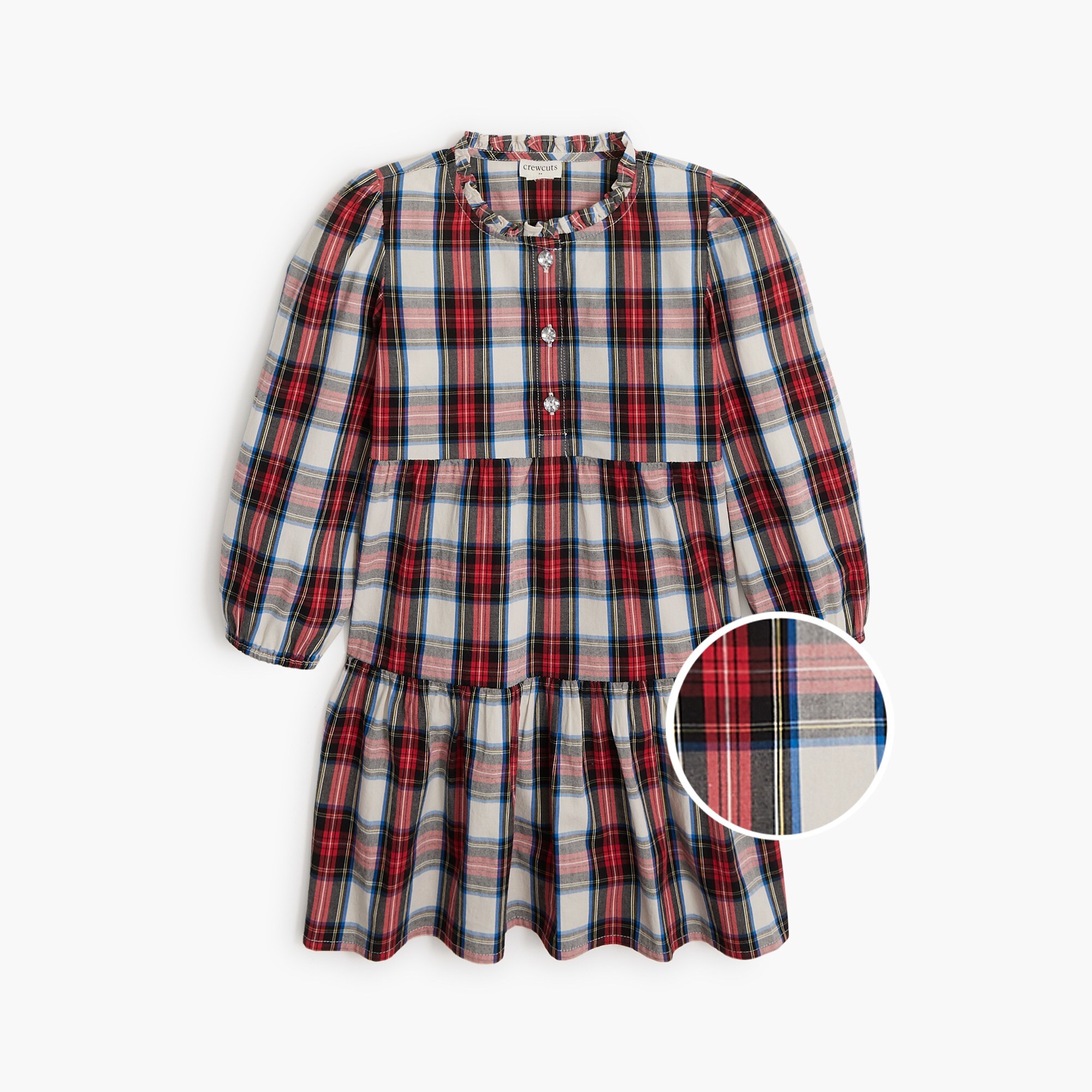 girls' jewel-button tartan tiered dress for girls