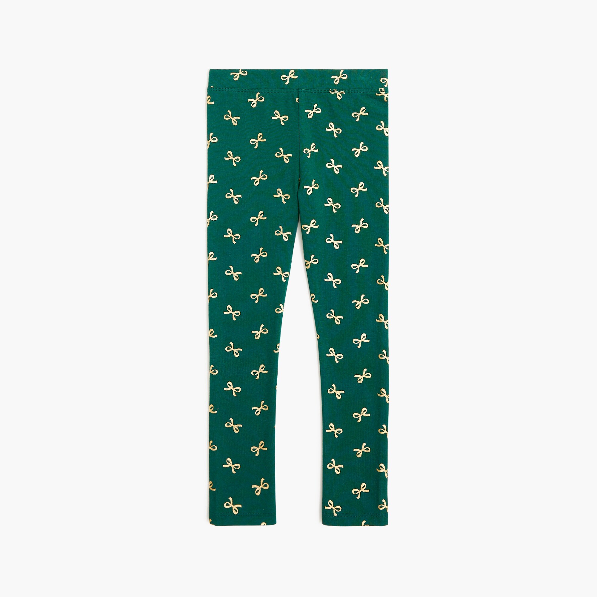 Girls' metallic gold bow leggings