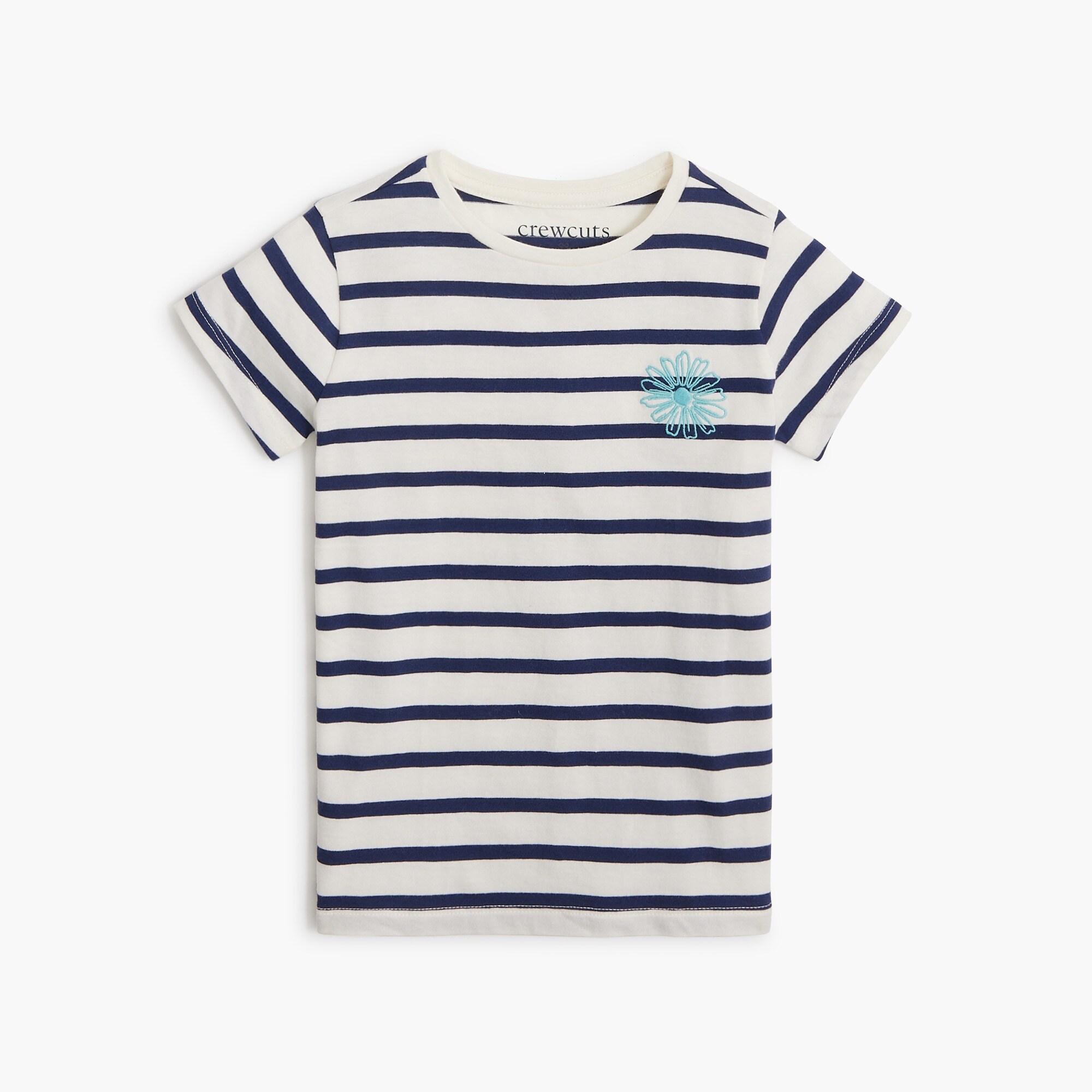 Girls' striped embroidered flower tee