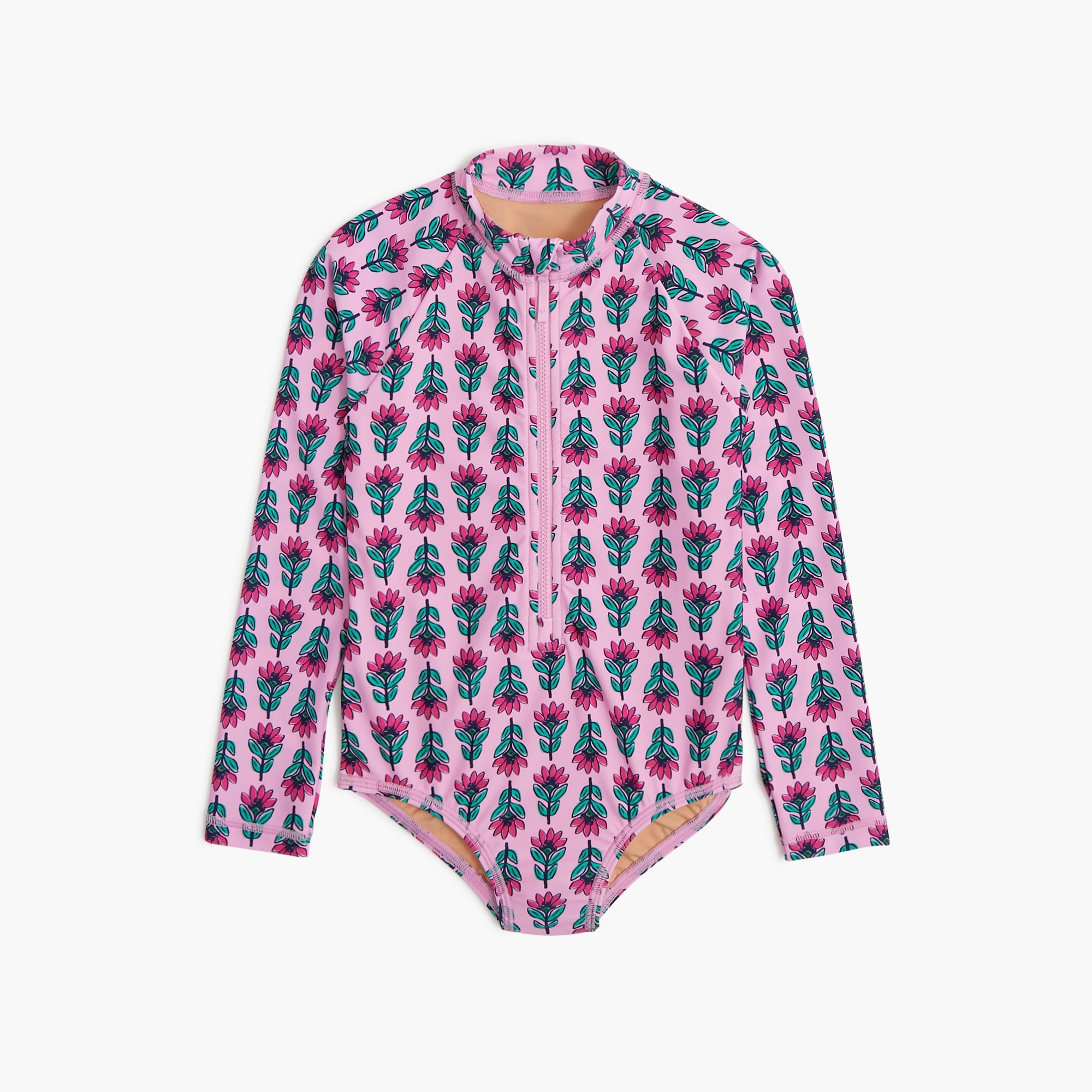 Girls' floral rash guard swimsuit