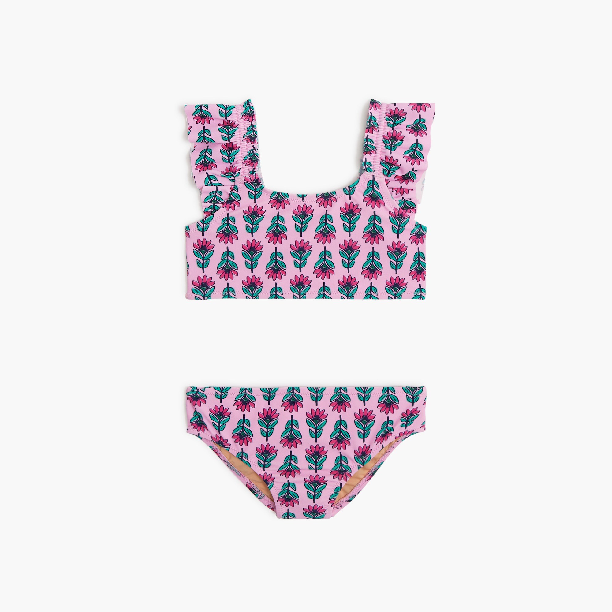 girls' floral ruffle-sleeve bikini set for girls