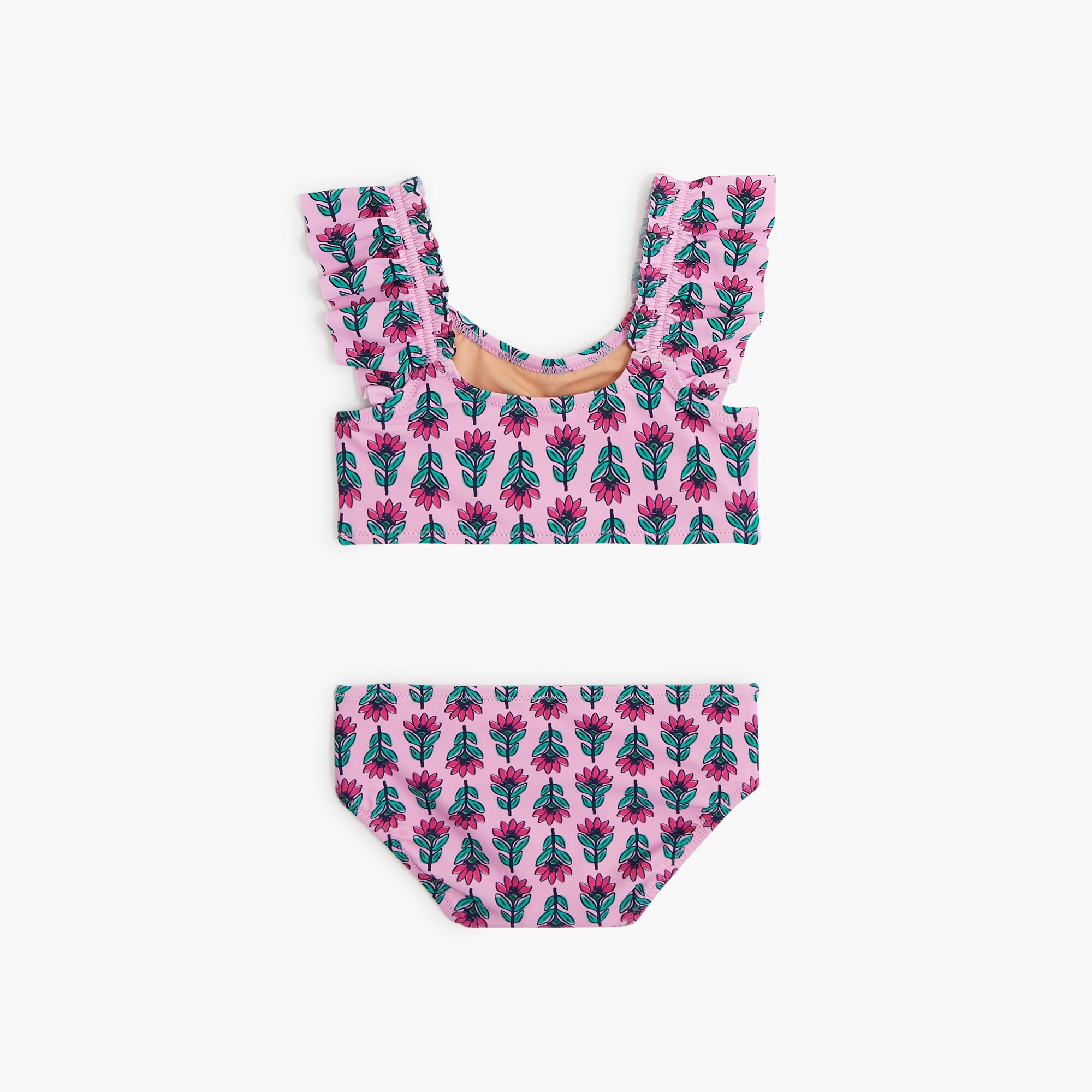 Girls' floral ruffle-sleeve bikini set