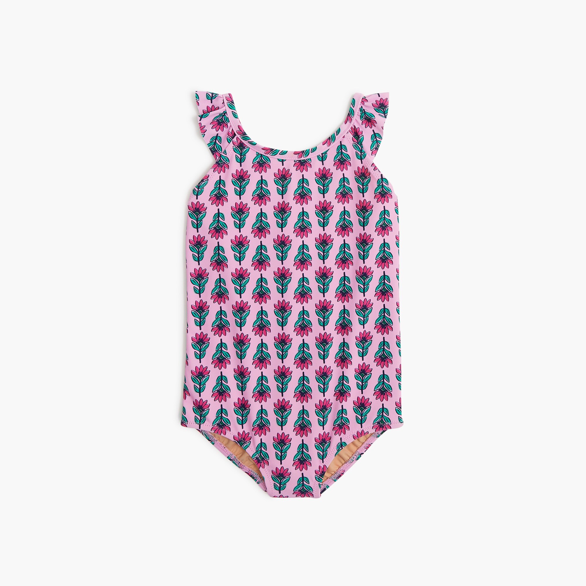 girls' floral one-piece ruffle-sleeve swimsuit for girls
