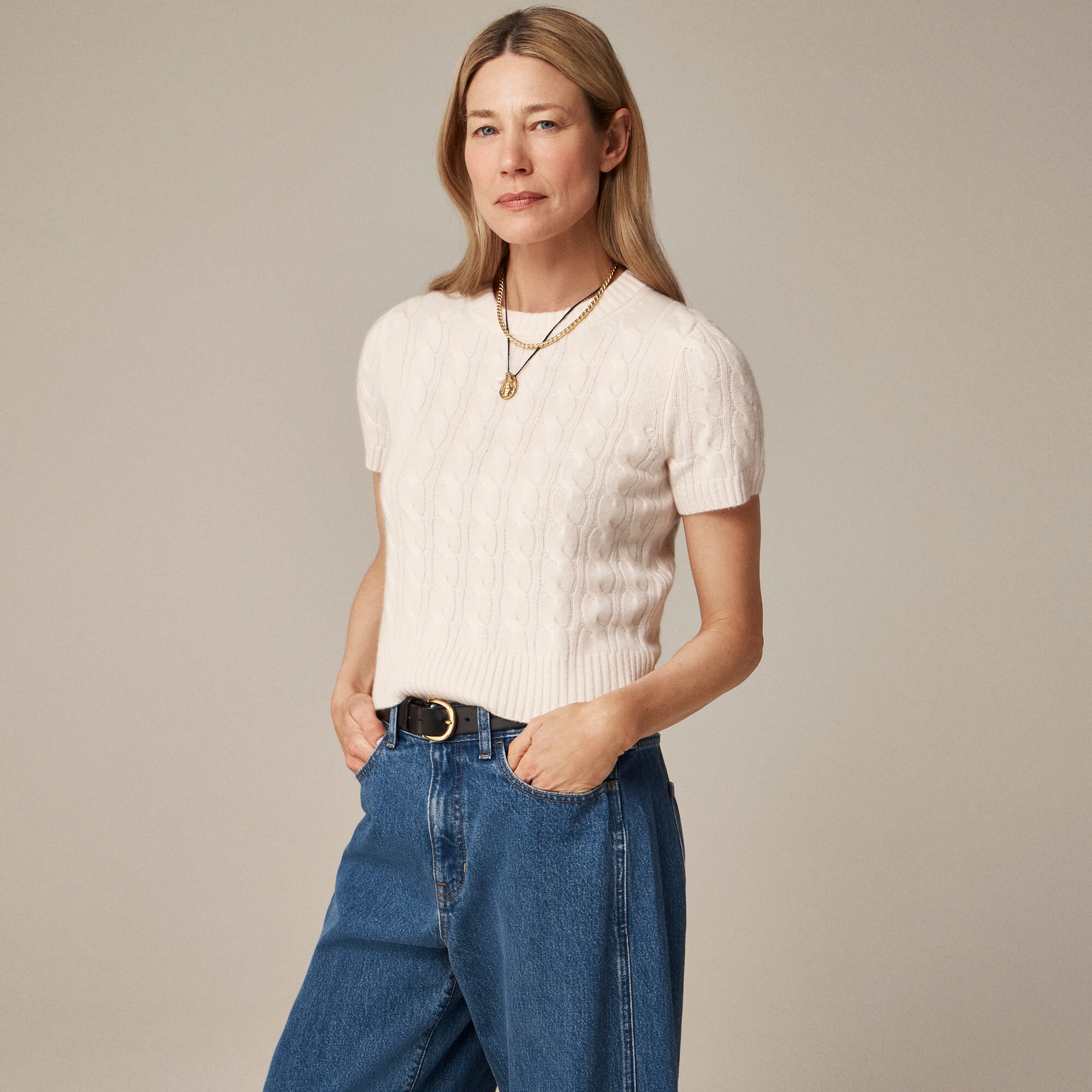  Cashmere cable-knit T-shirt