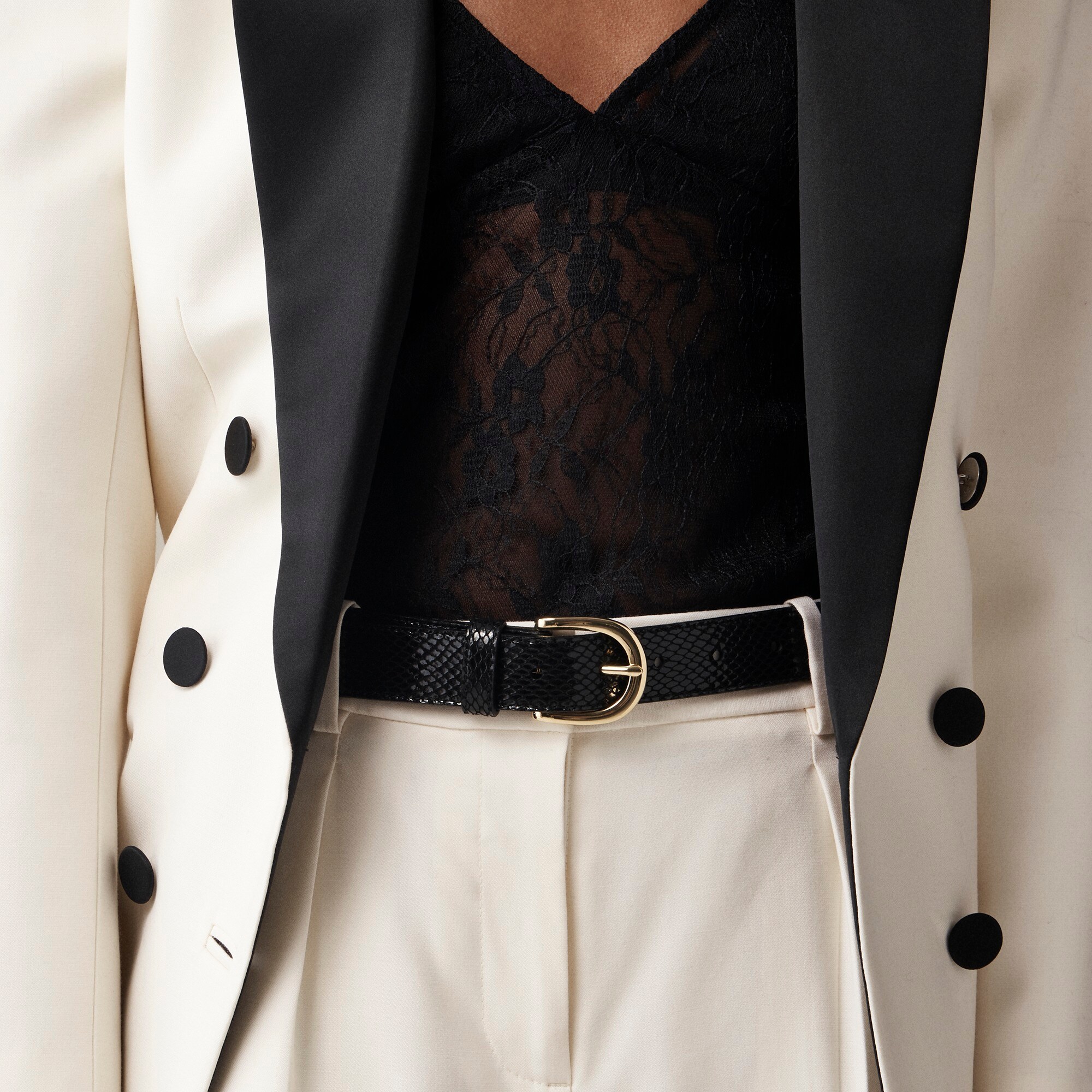  Snake-embossed Italian patent leather belt