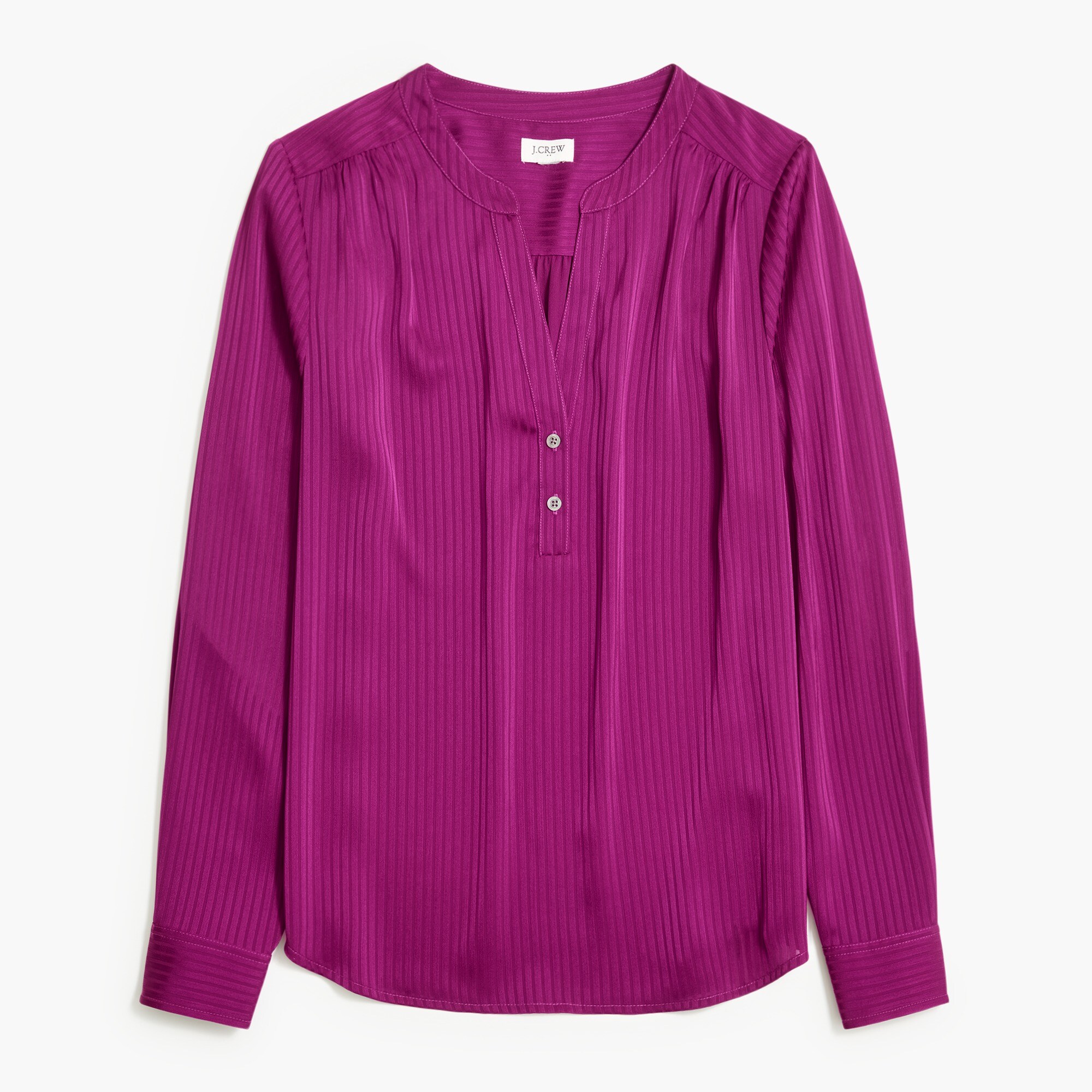 Shadow-striped long-sleeve popover placket blouse