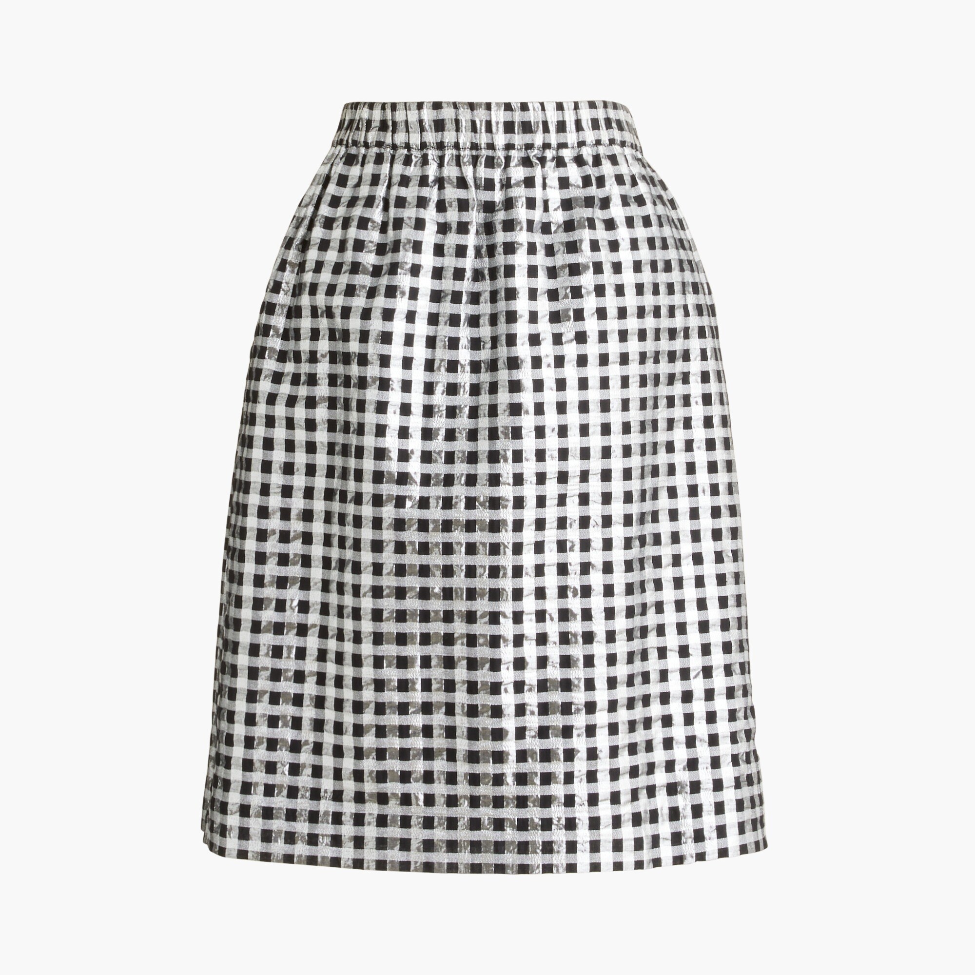 Pull-on shiny gingham skirt
