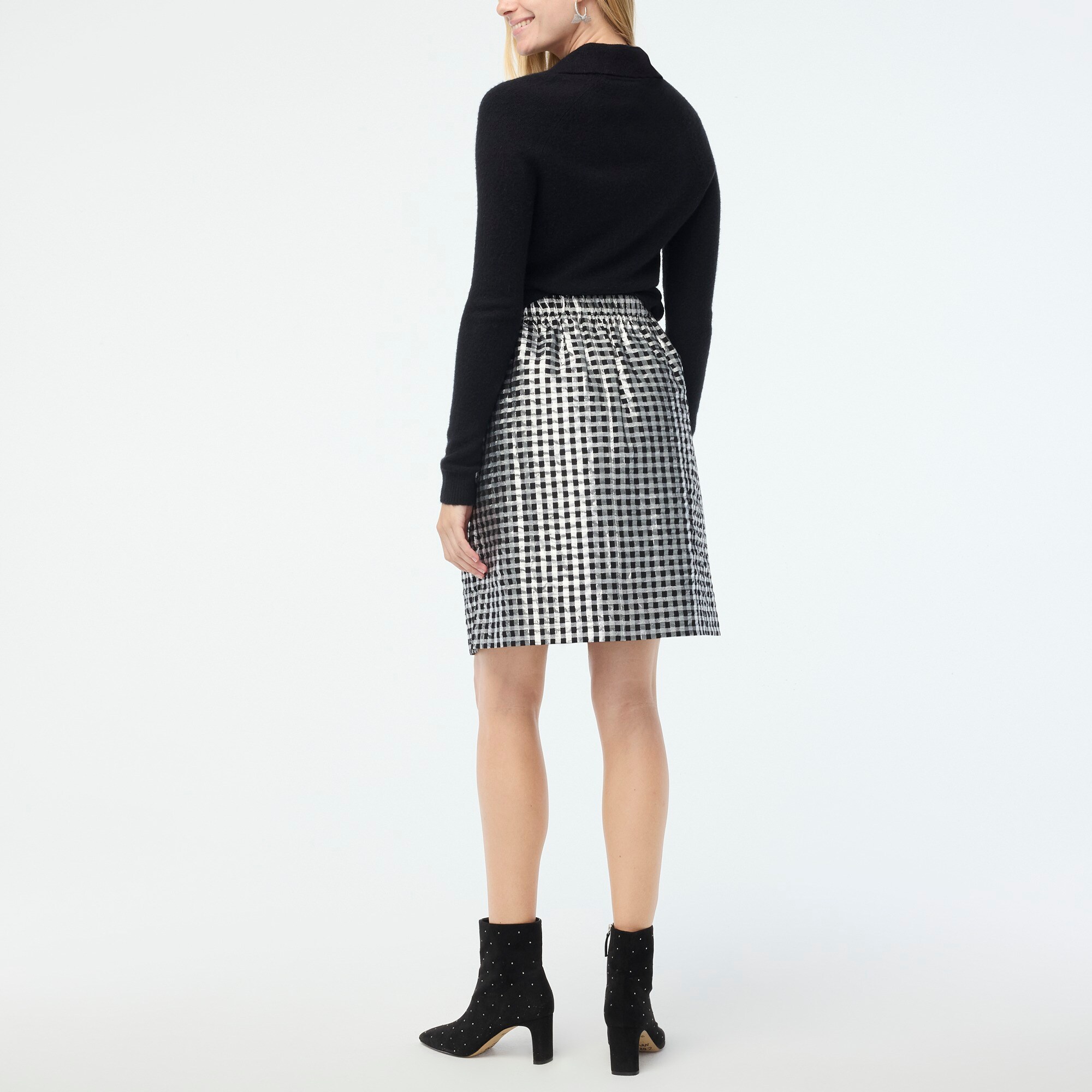 Pull-on shiny gingham skirt