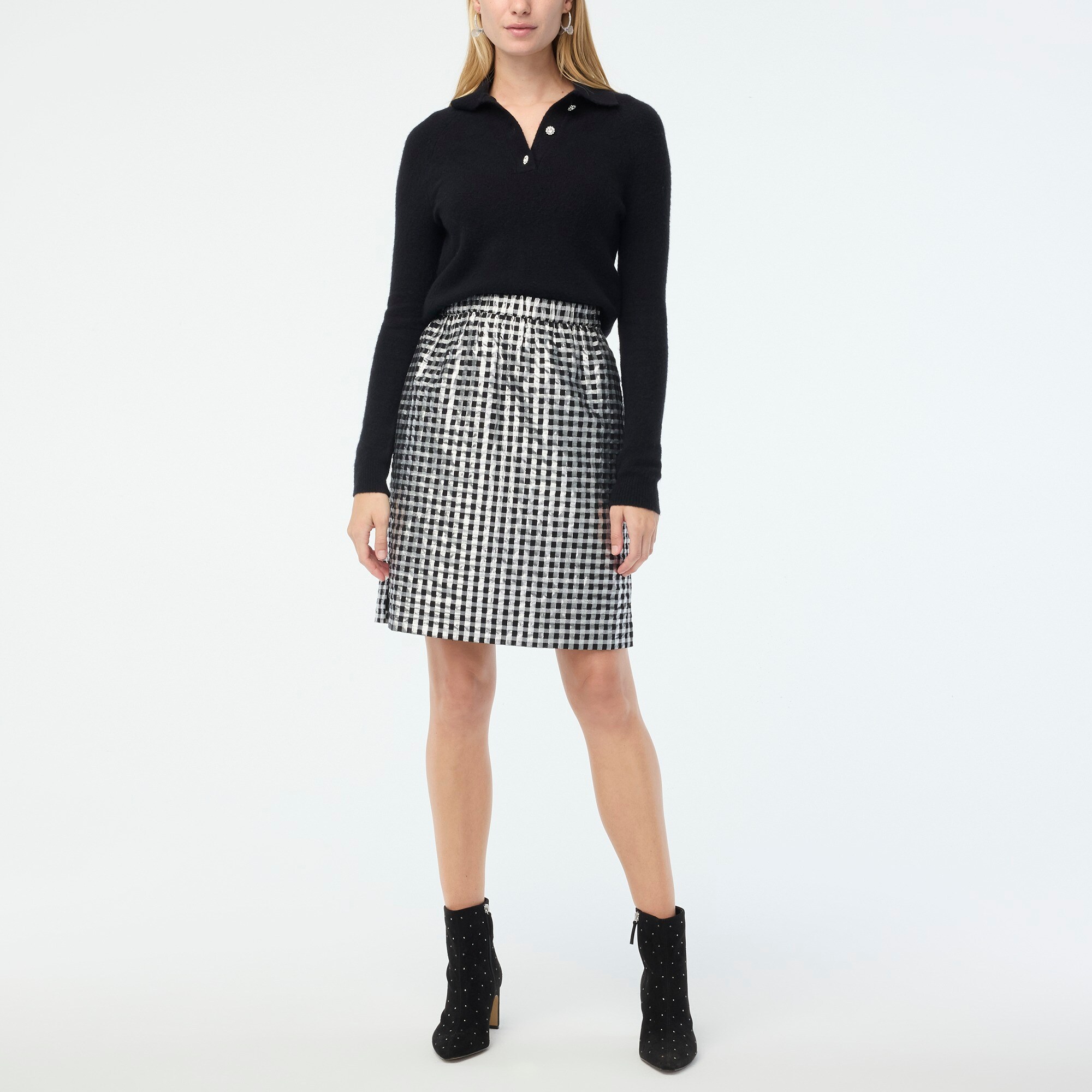 Pull-on shiny gingham skirt