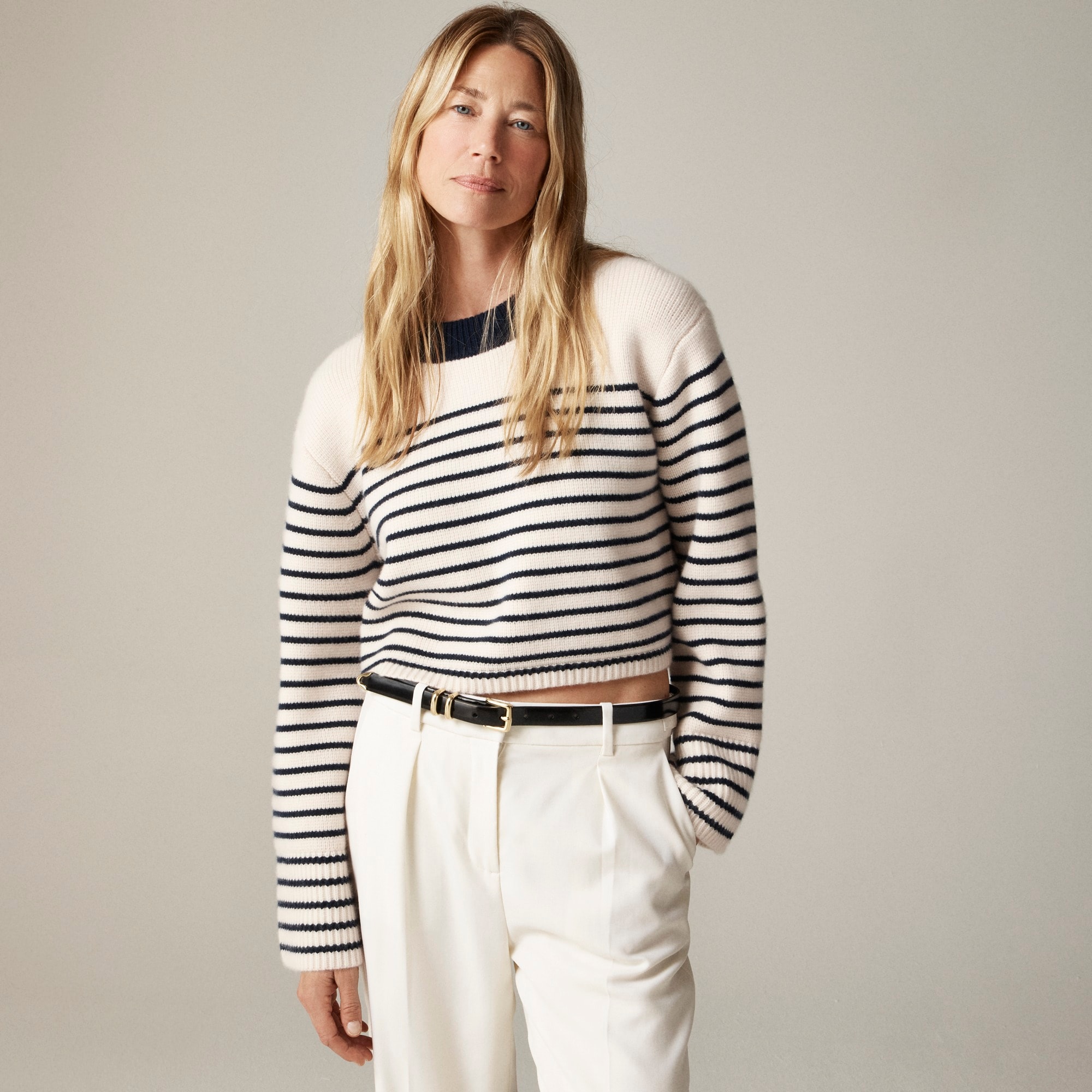 Spring Street ribbed cashmere crewneck sweater in stripe