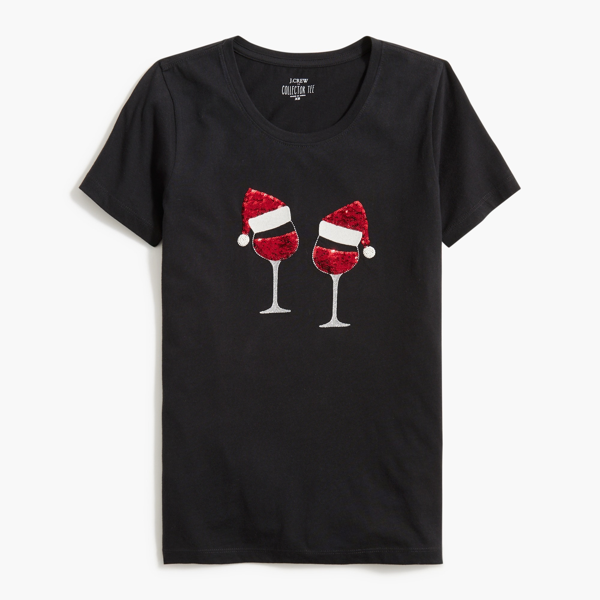 sequin santa drinks graphic tee for women