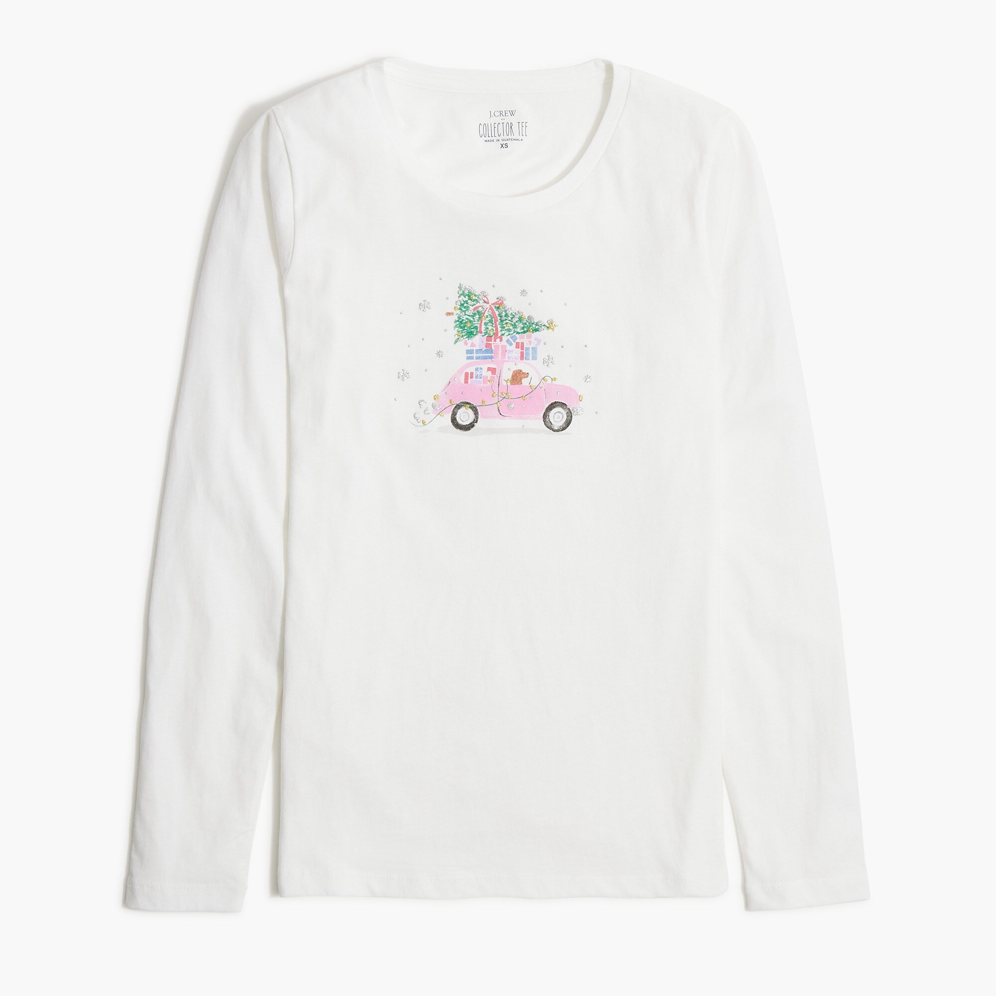 factory: long-sleeve car and tree graphic tee for women