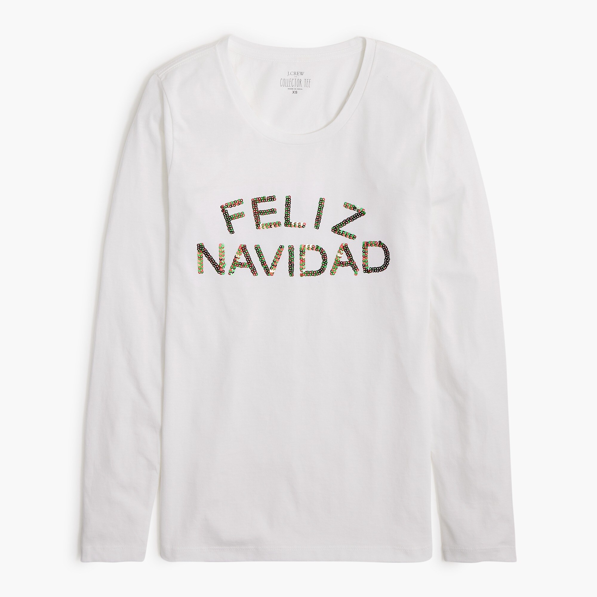 Long-sleeve sequin "feliz navidad" graphic tee