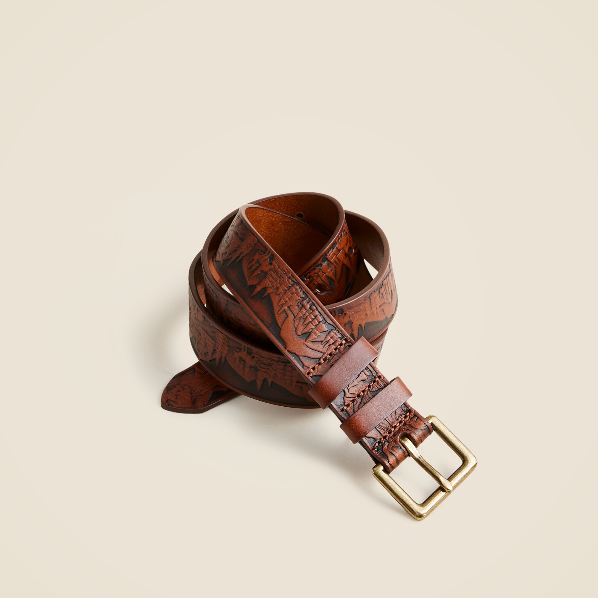 Tooled leather scenic belt
