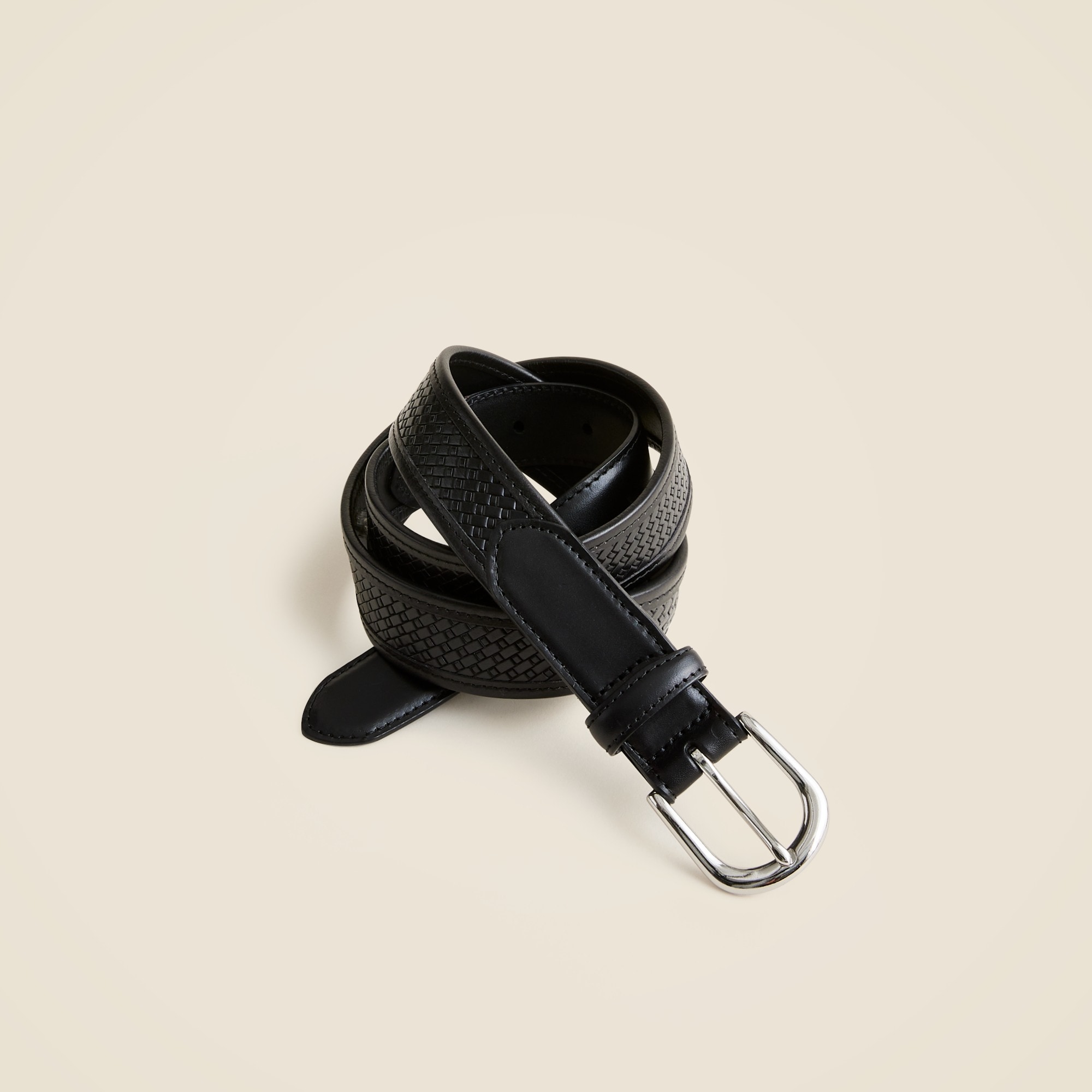 Leather belt in flat-weave pattern