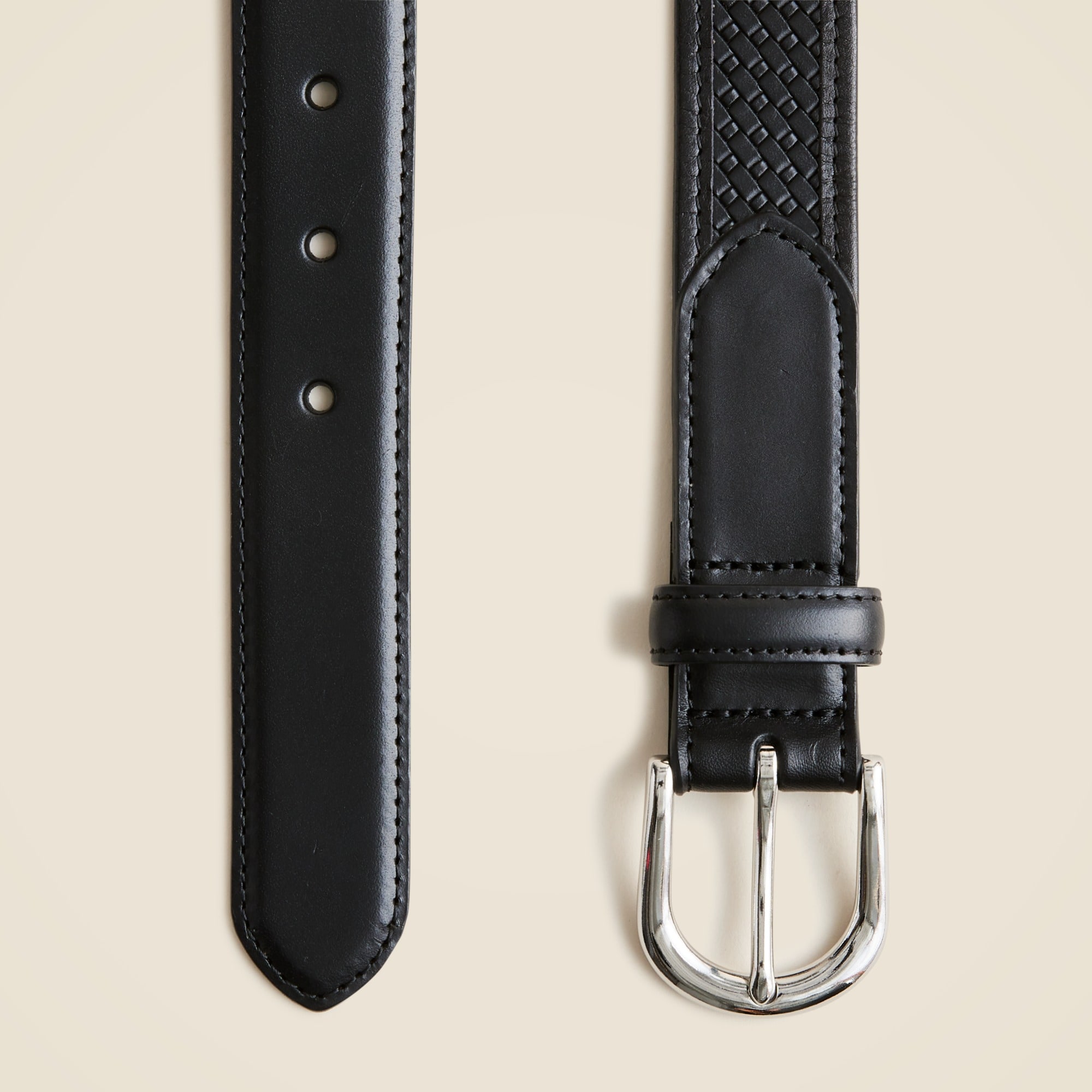 Leather belt in flat-weave pattern