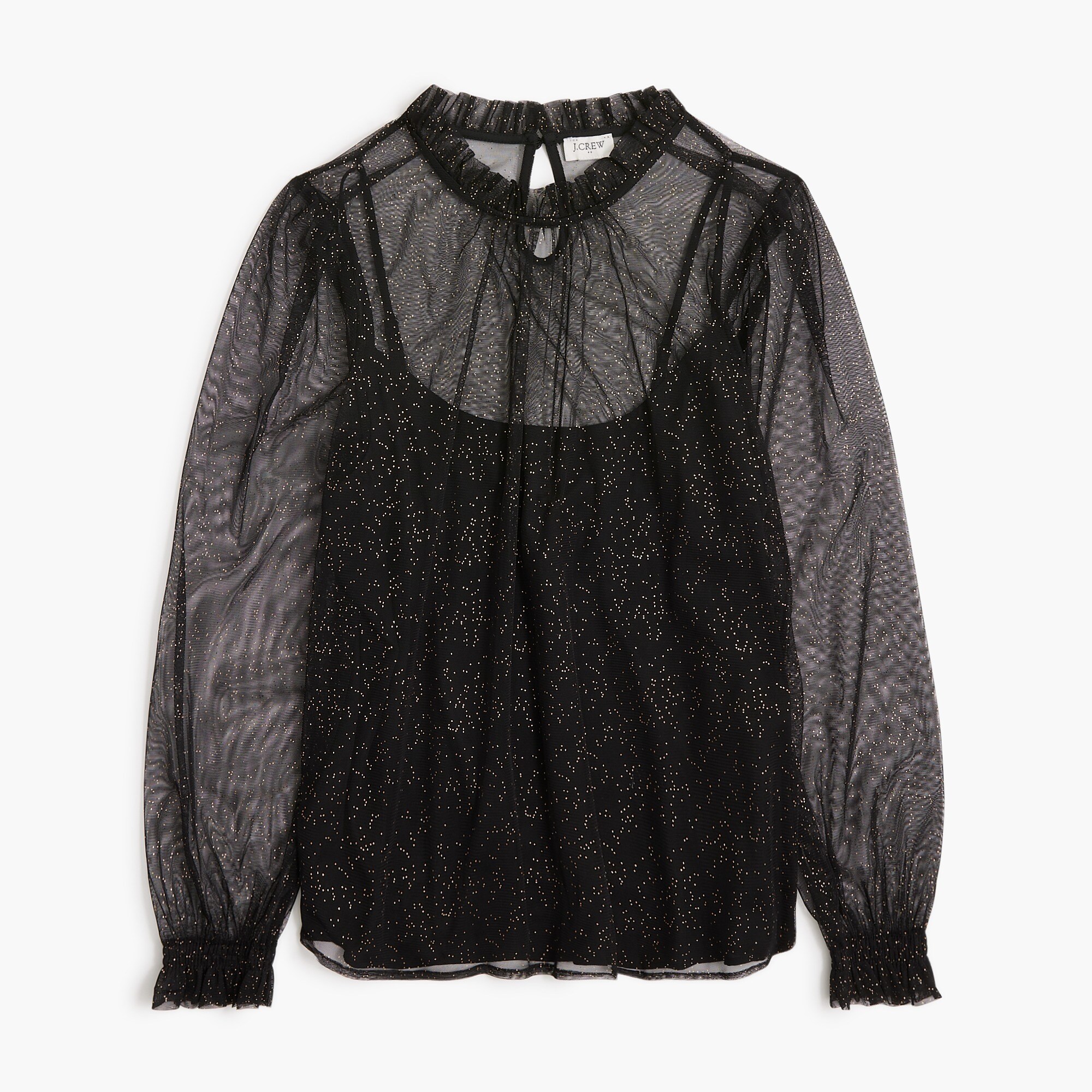 Shimmer tulle ruffleneck top