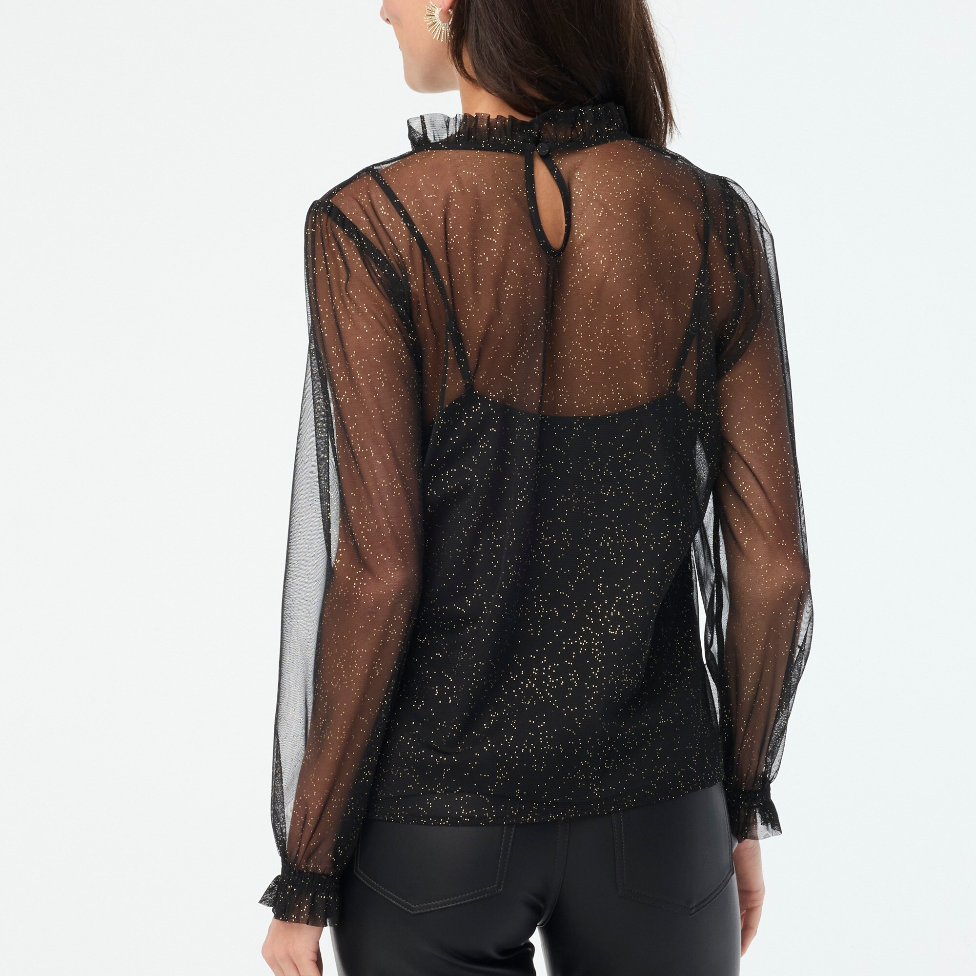 Shimmer tulle ruffleneck top