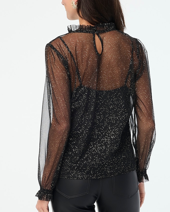 Factory: Shimmer Tulle Ruffleneck Top For Women Factory: Shimmer Tulle Ruffleneck Top For Women
