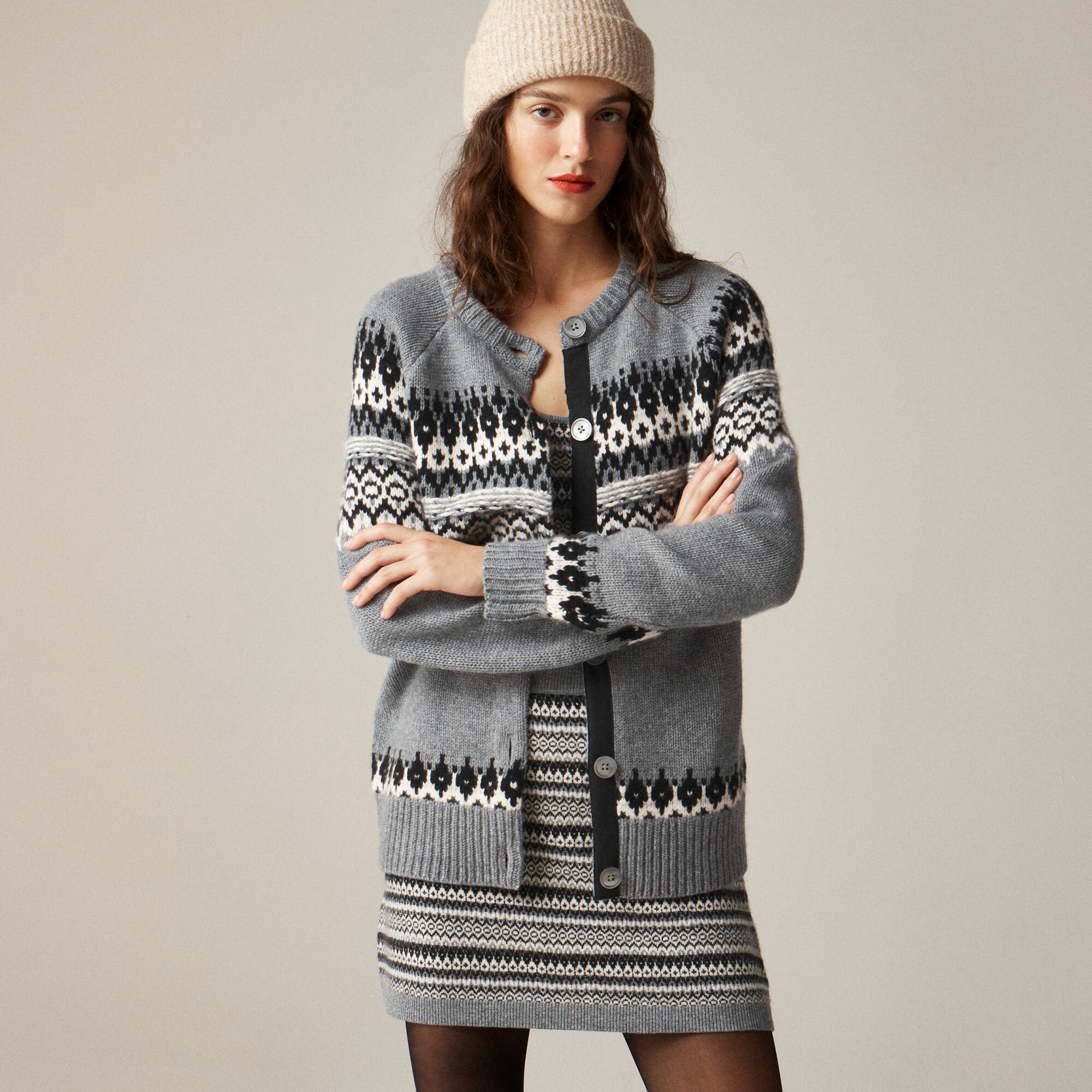Cashmere relaxed Fair Isle cardigan sweater