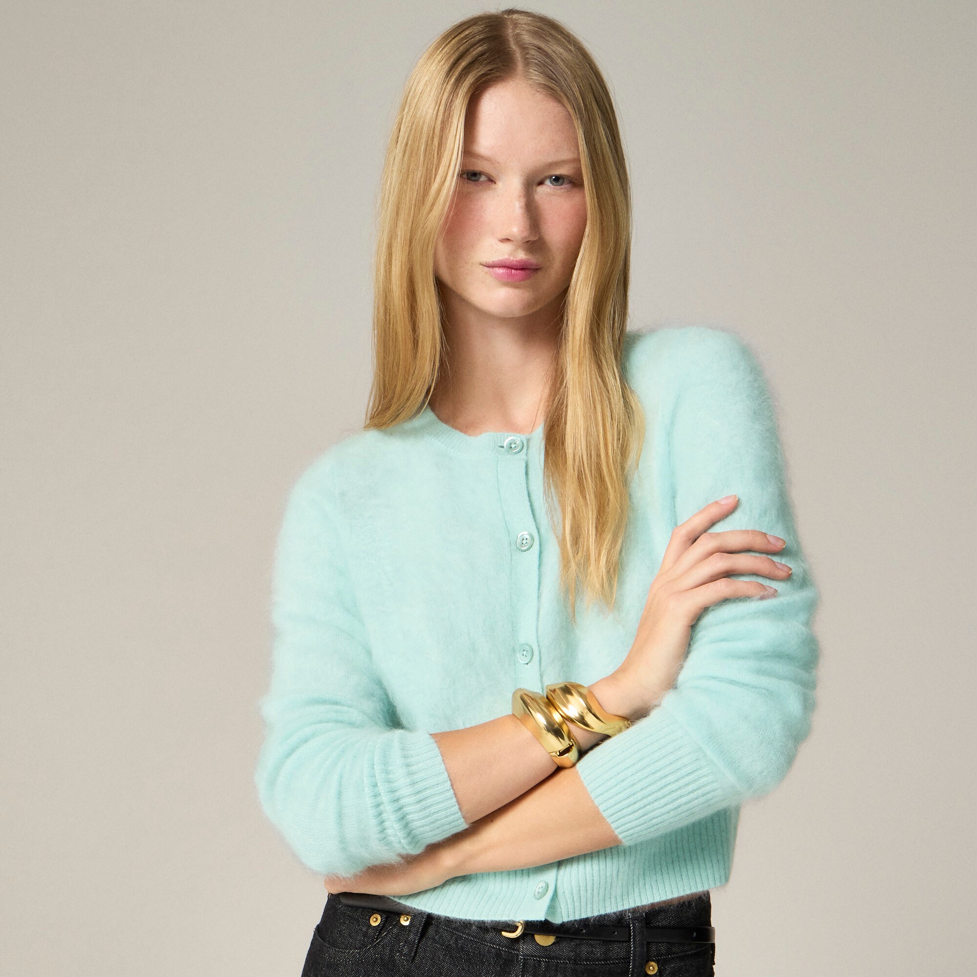 GREEN JAM フレキシア ナノカレントマイクロウェーブ Brushed Cashmere Cropped Cardigan For Women | J.Crew