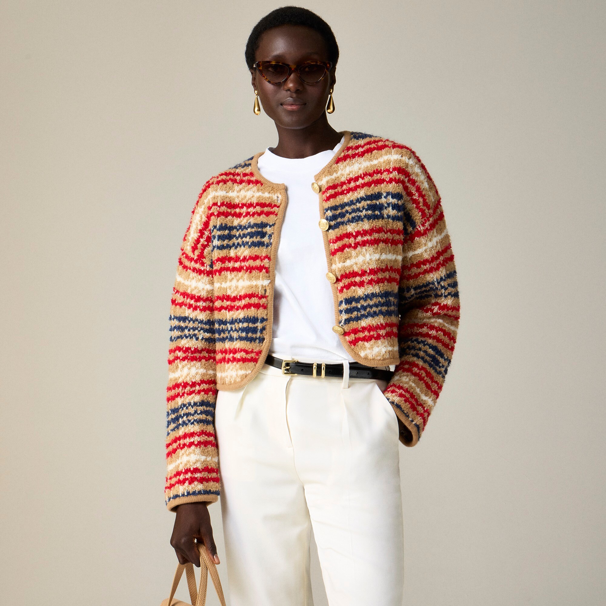 Sweater lady jacket in plaid bouclé yarn