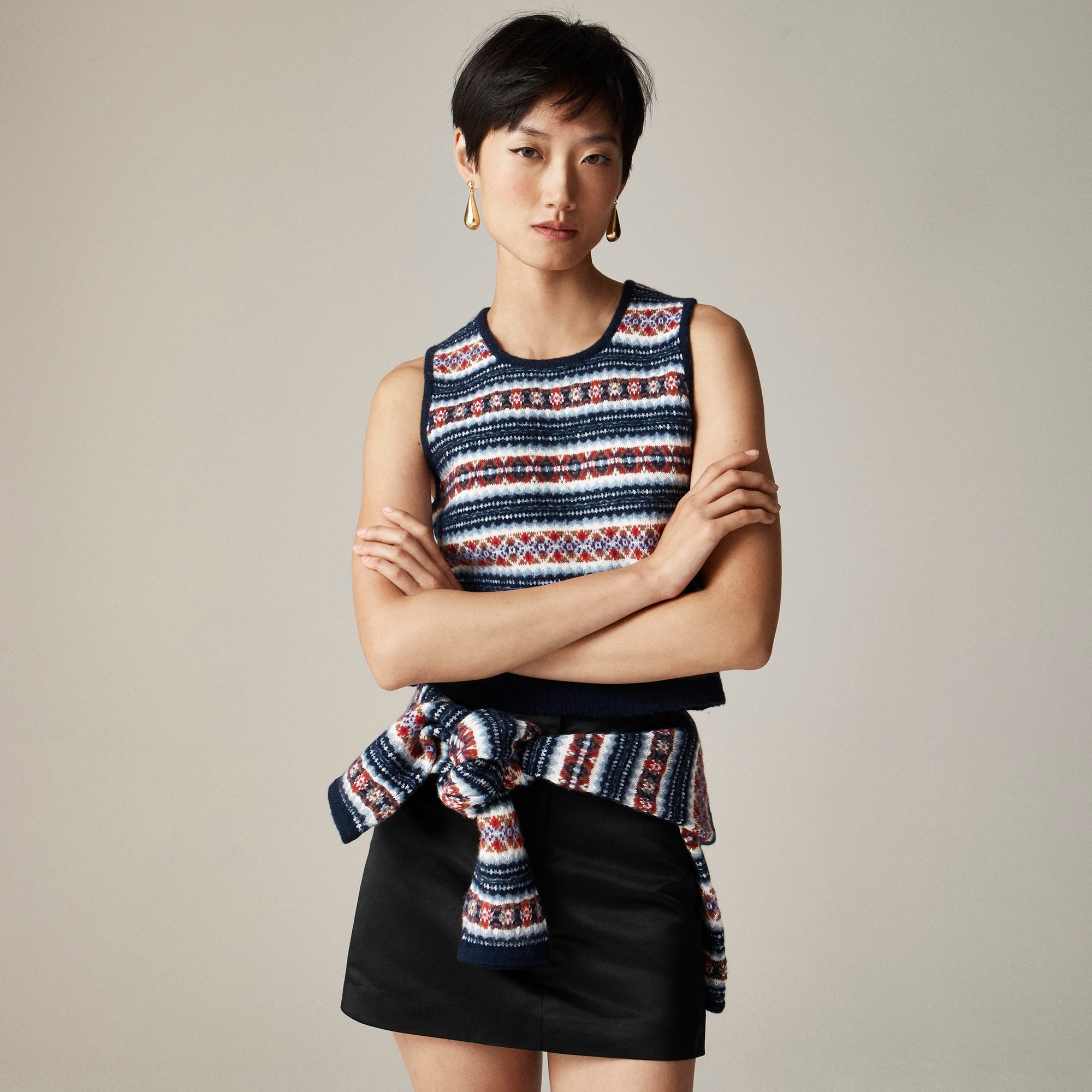 Fair Isle sweater shell in boiled wool blend - image 2