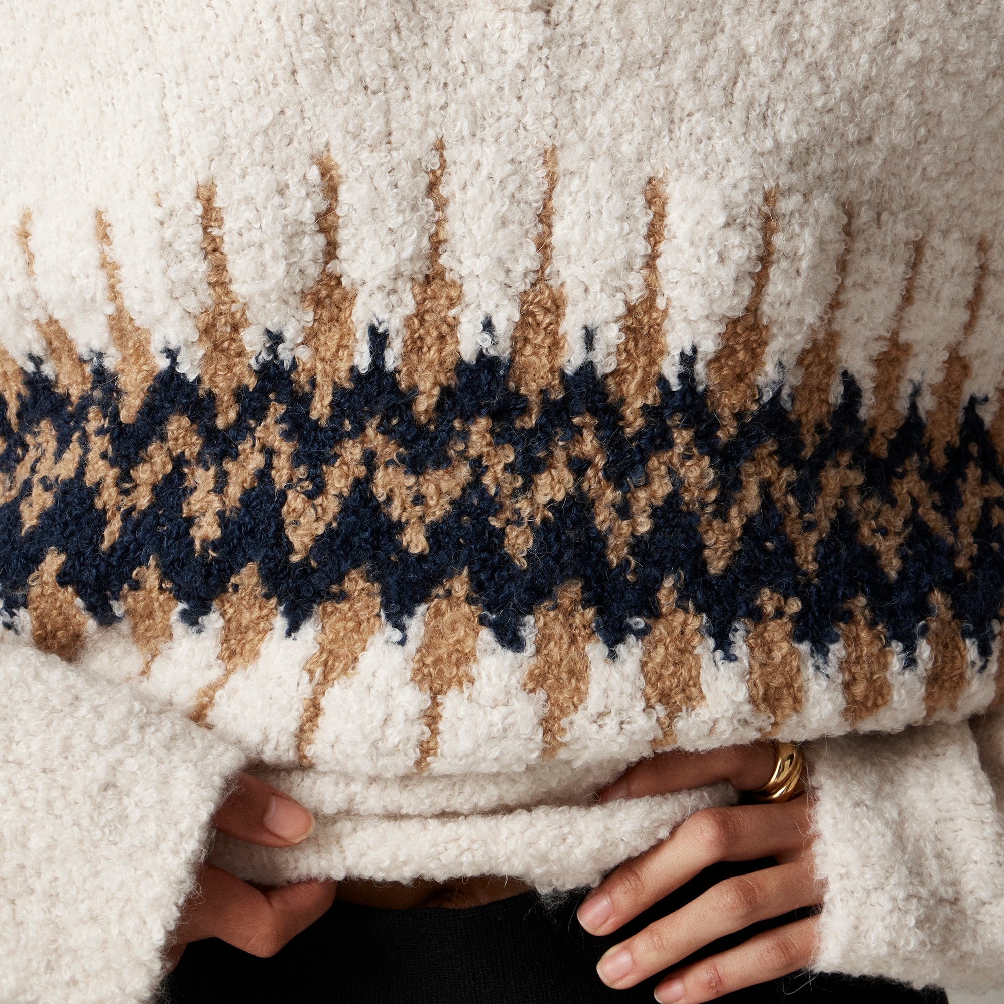 Fair Isle johnny-collar sweater in boucl&eacute; yarn - image 3