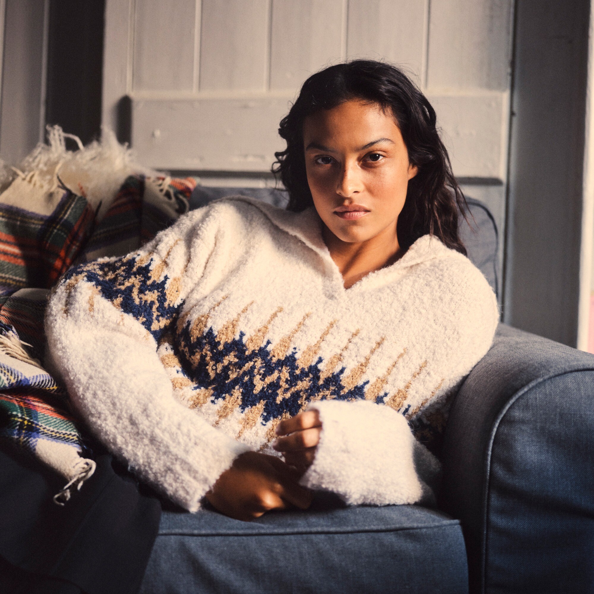 Fair Isle Johnny-collar Sweater In Bouclé Yarn For Women | J.Crew