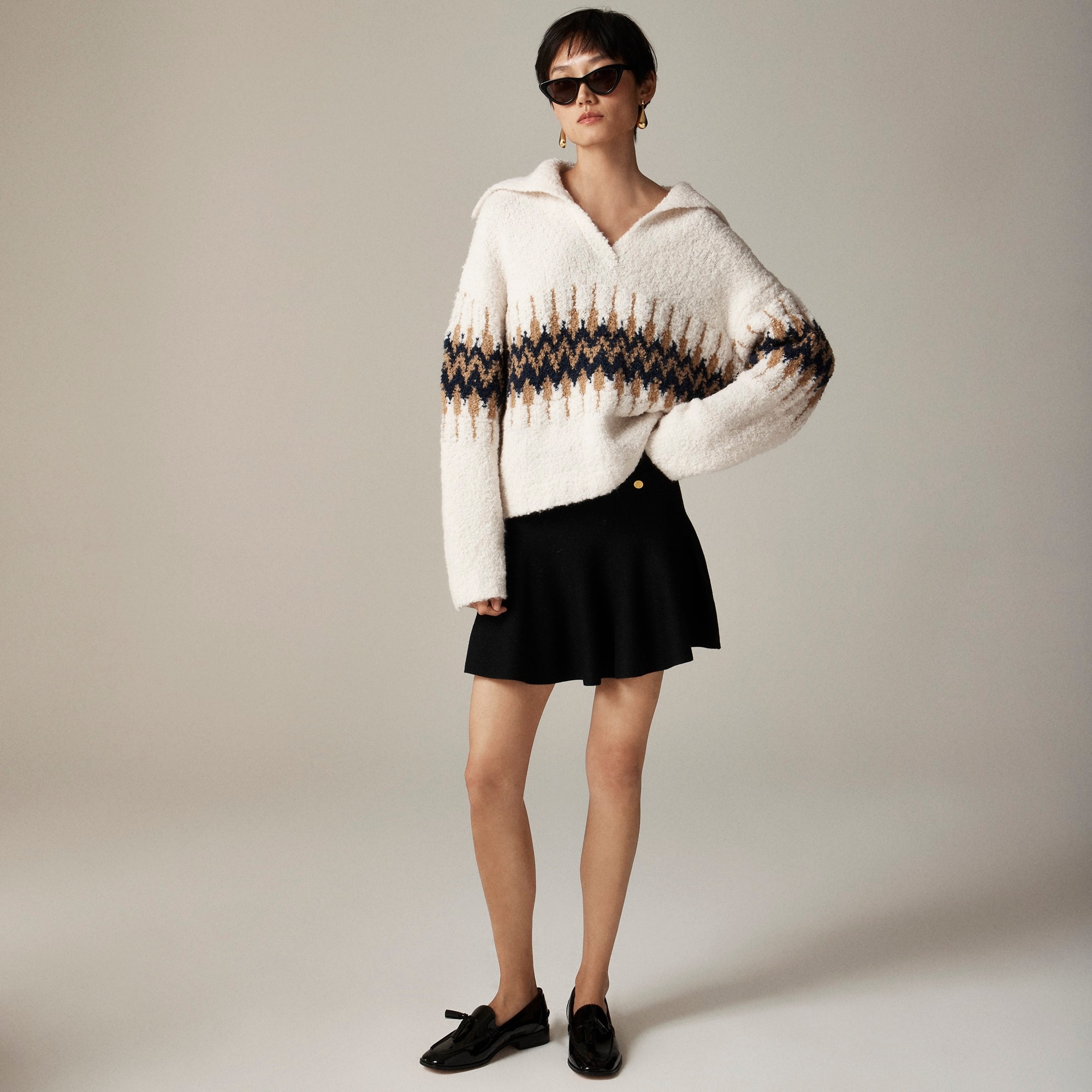 Fair Isle johnny-collar sweater in boucl&eacute; yarn - image 2