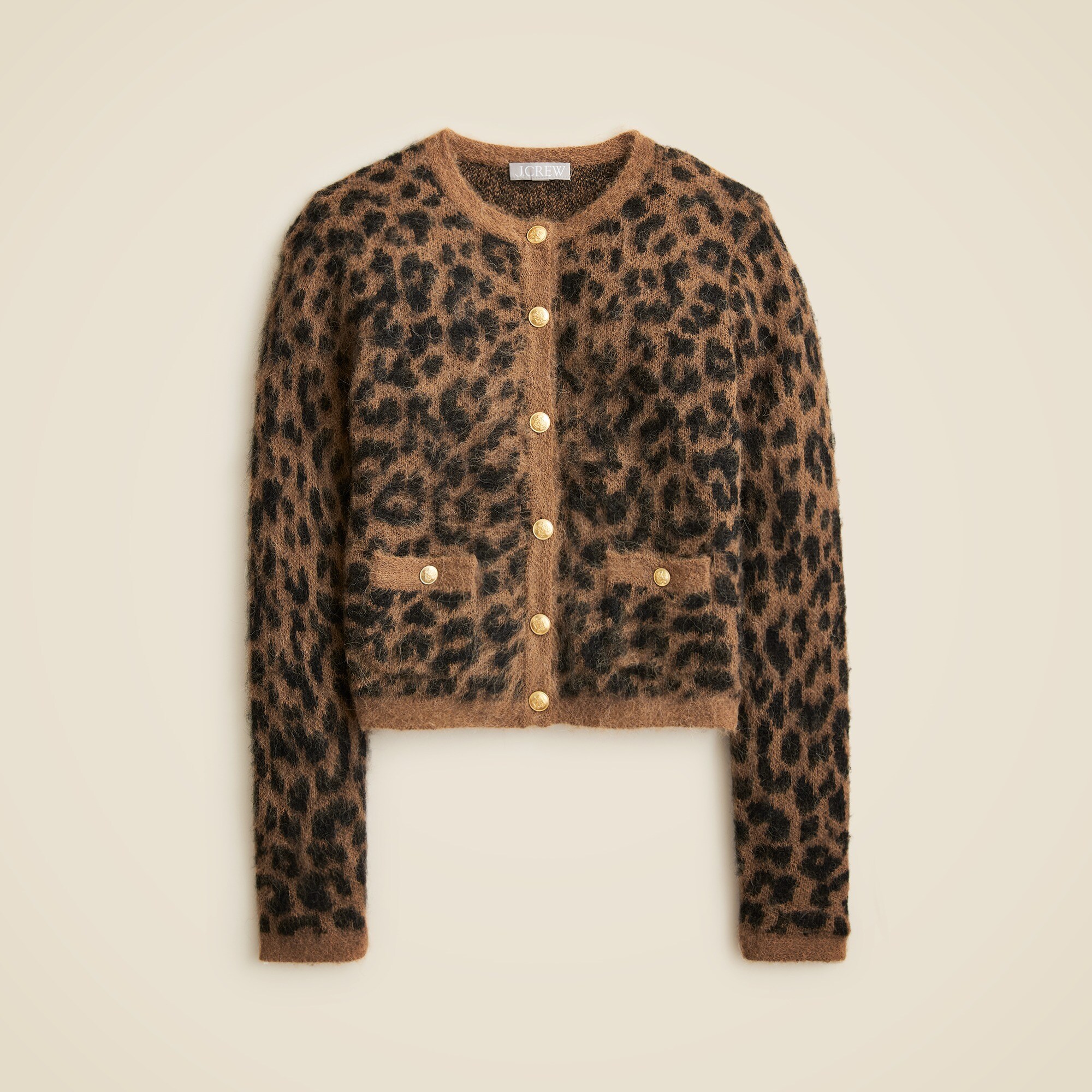 Brushed sweater lady jacket in leopard print