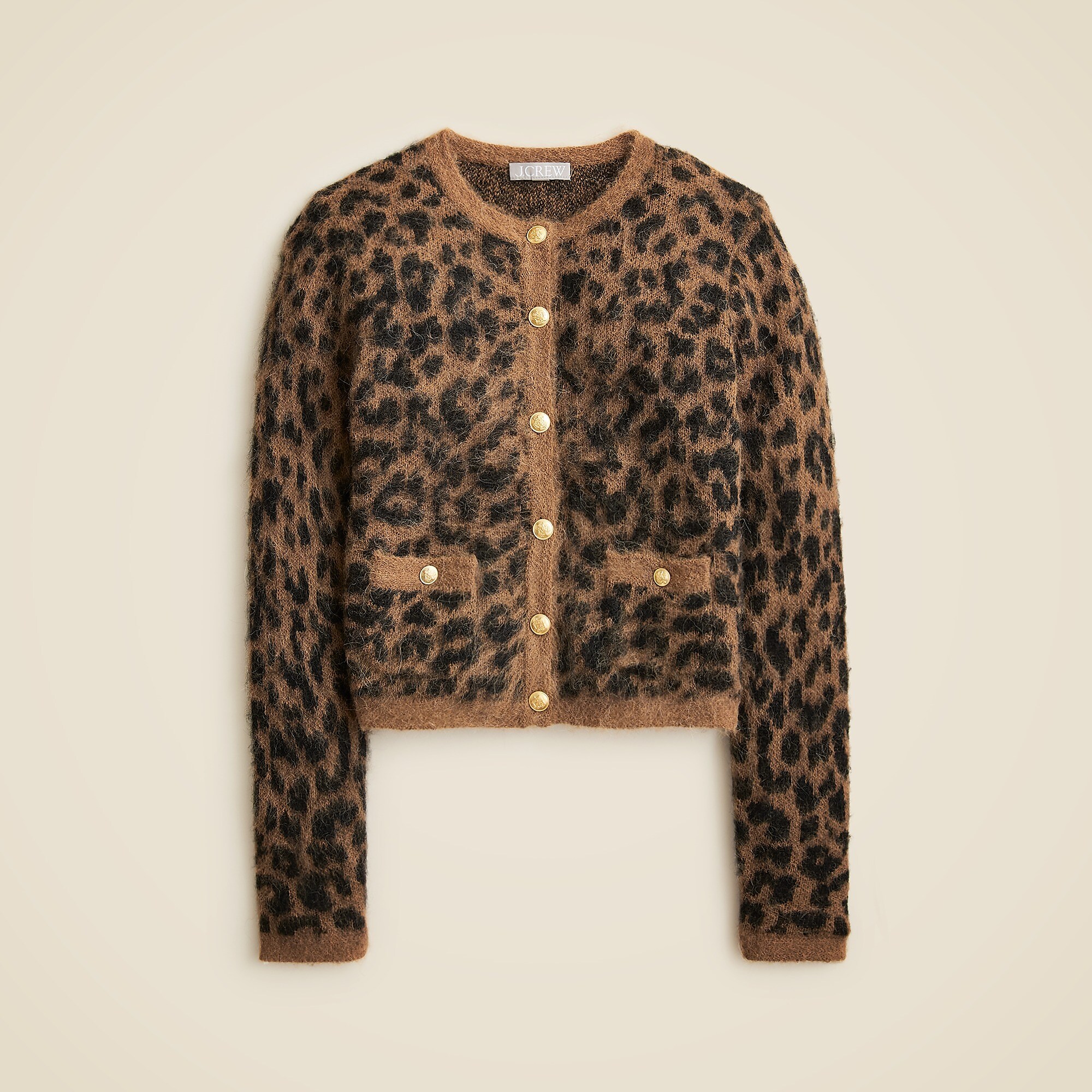 Brushed sweater lady jacket in leopard print