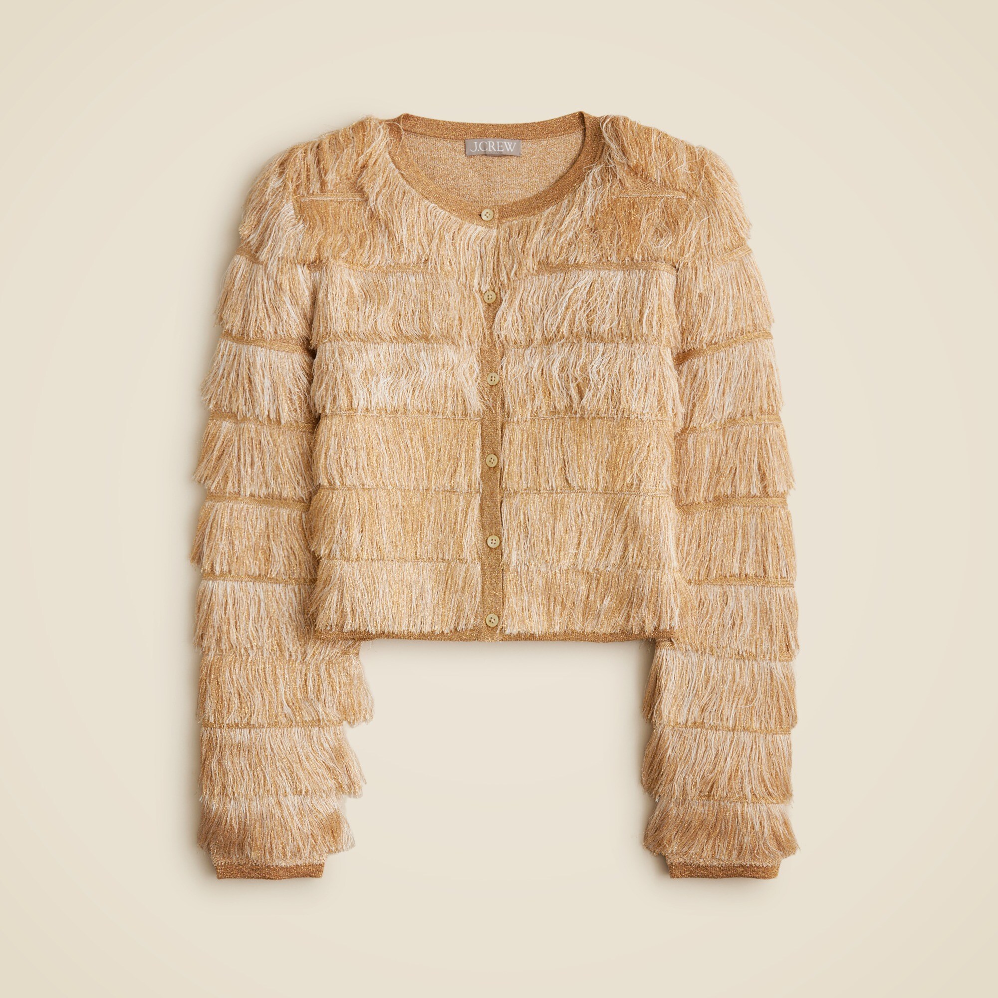 Fringe cardigan in metallic yarn