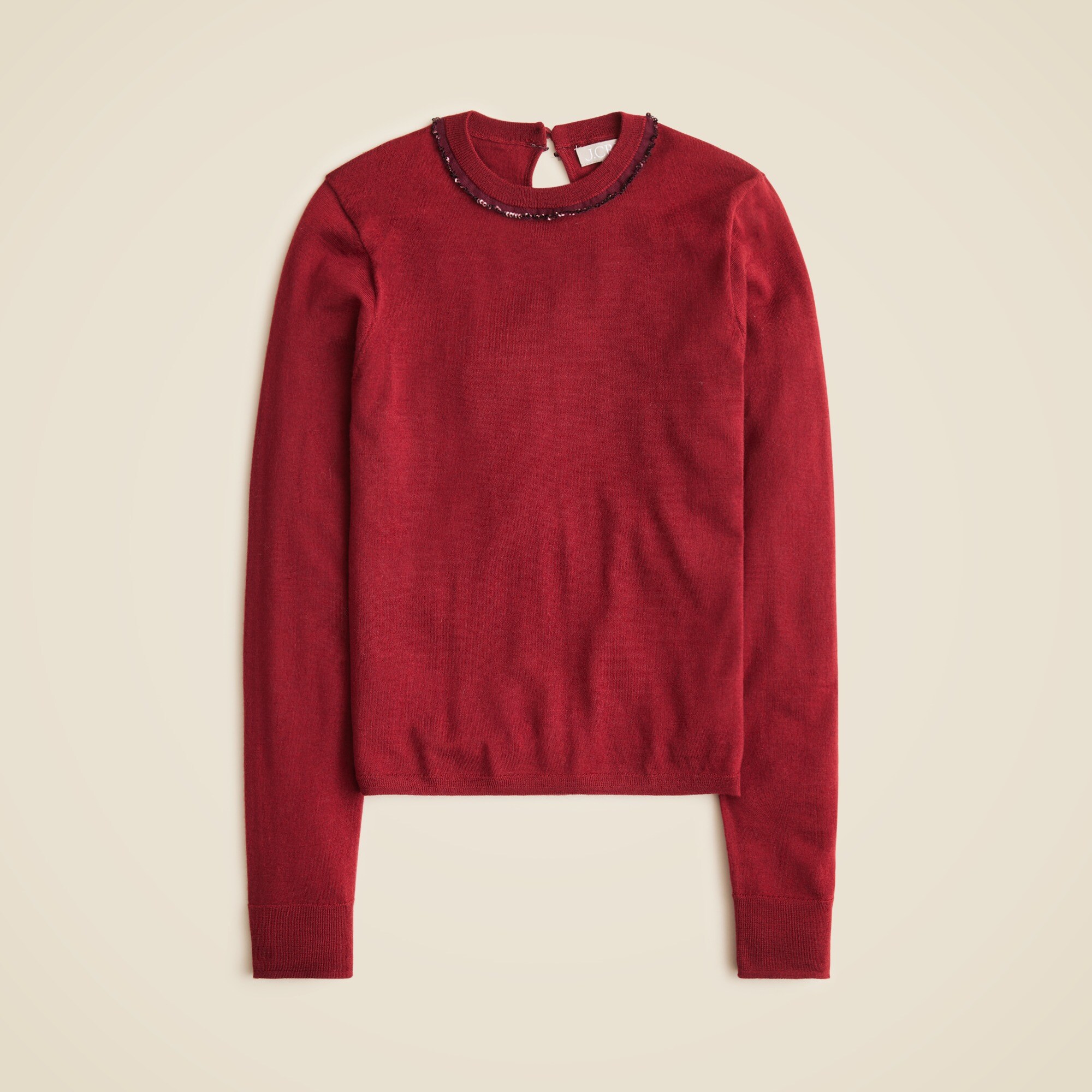 Carolyn embellished fitted crewneck sweater in merino wool