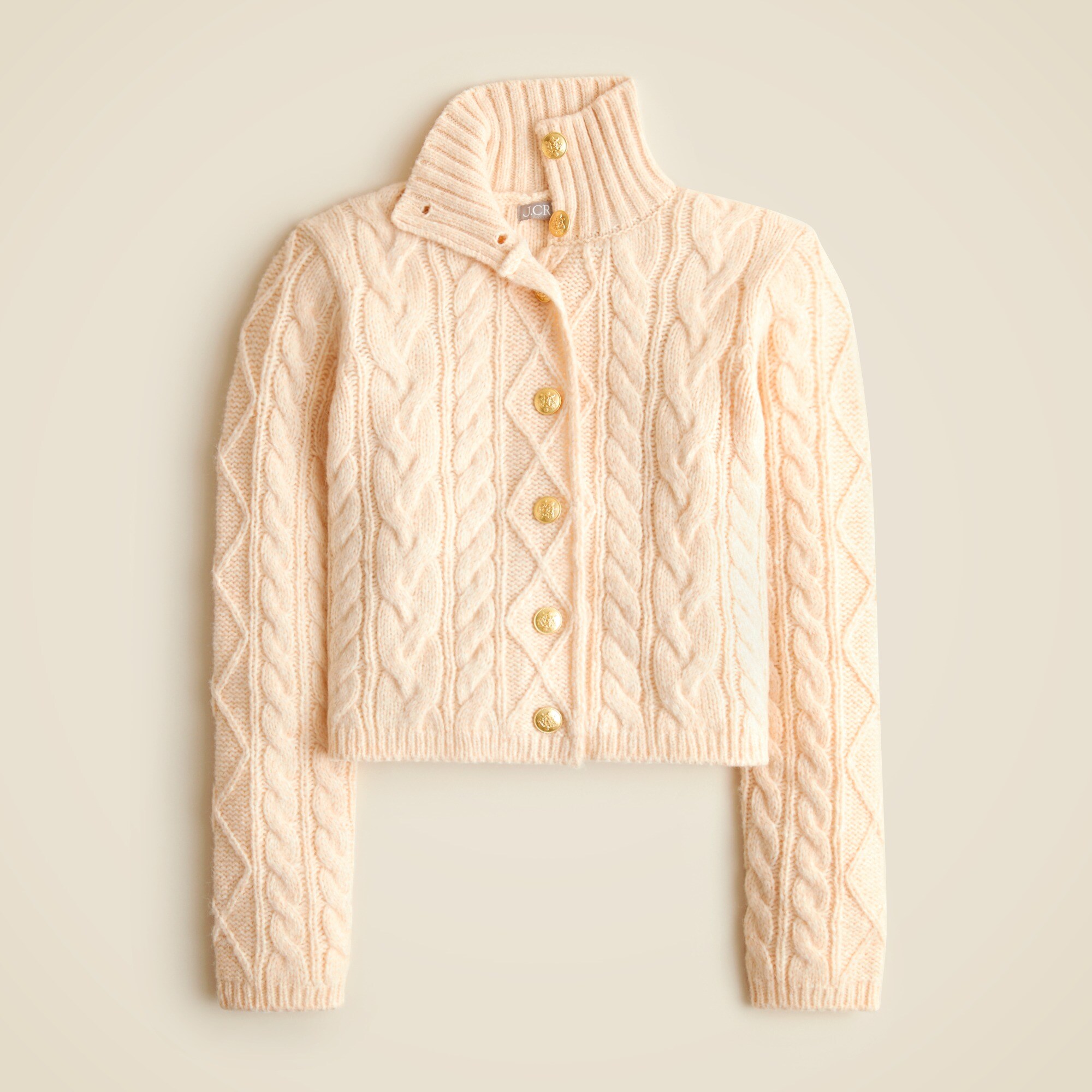 Cable-knit turtleneck cardigan