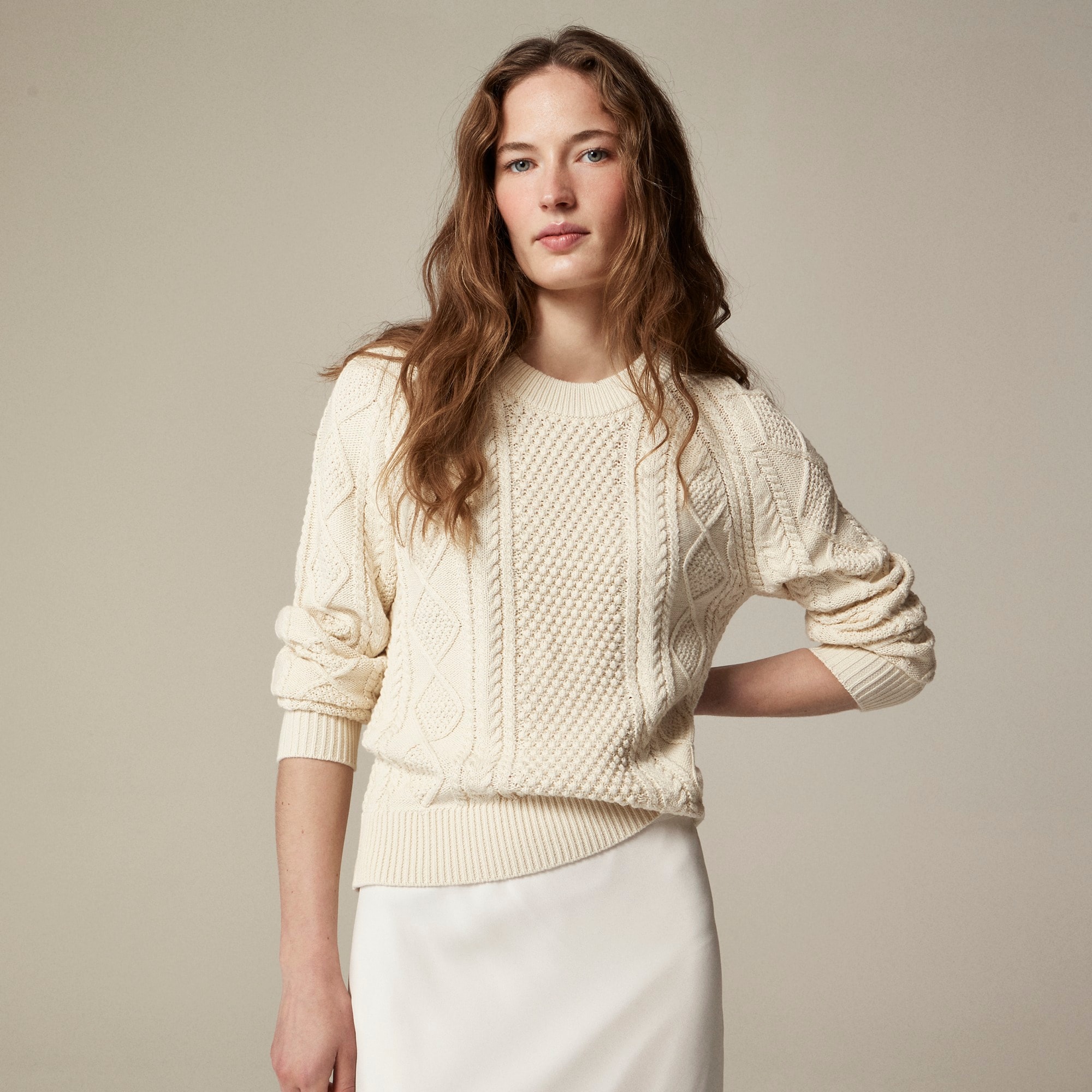 Cotton cable-knit crewneck sweater - image 2