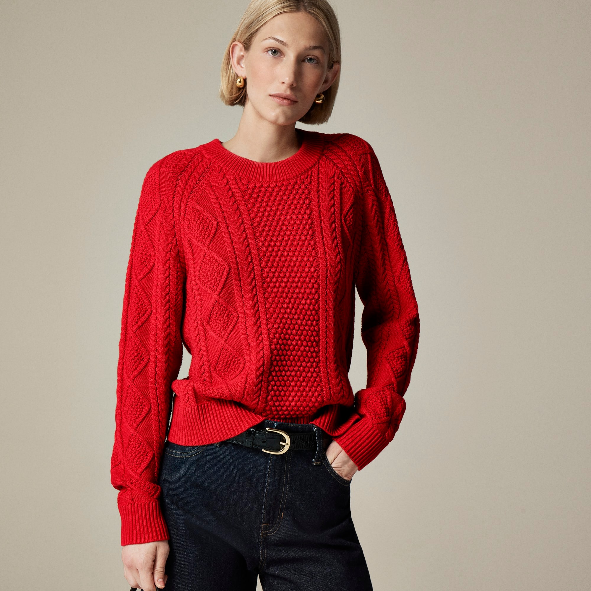 J.Crew: Cotton Cable-knit Crewneck Sweater For Women