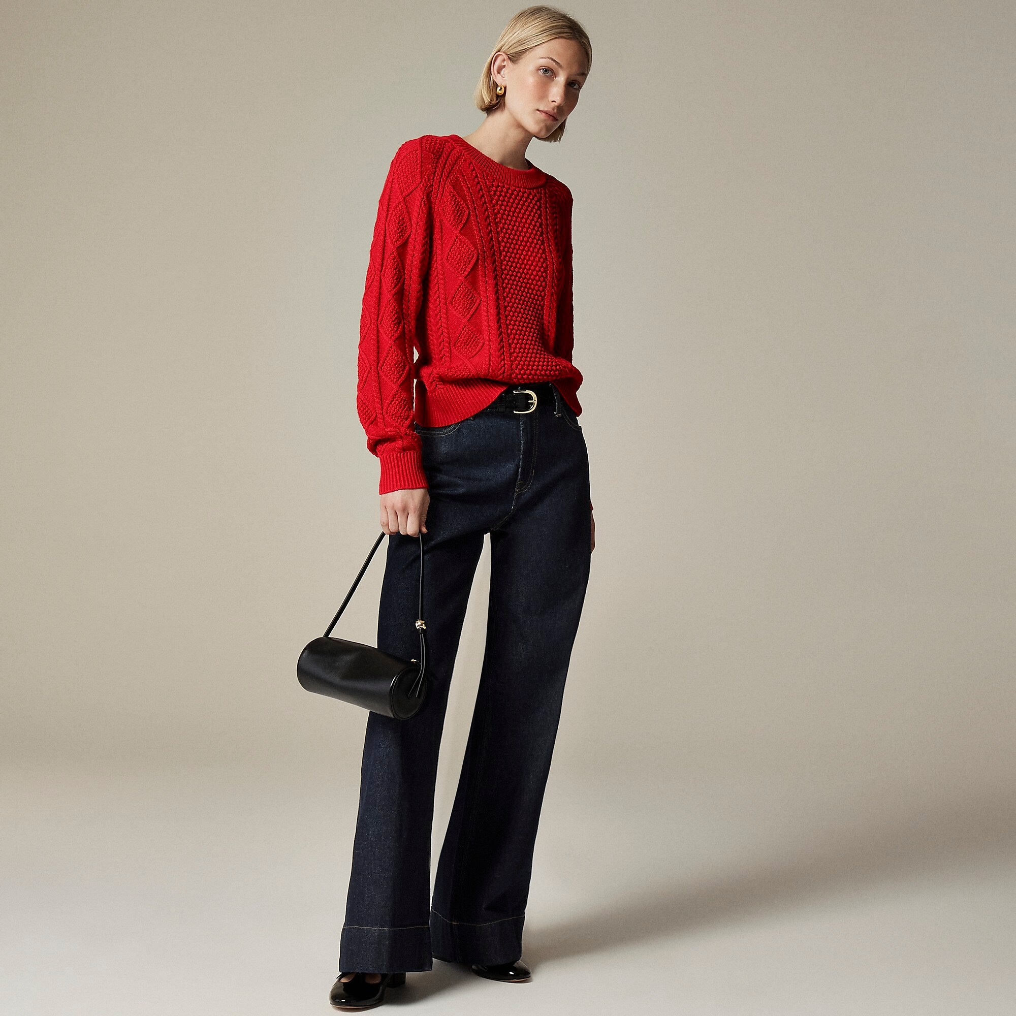Cotton cable-knit crewneck sweater