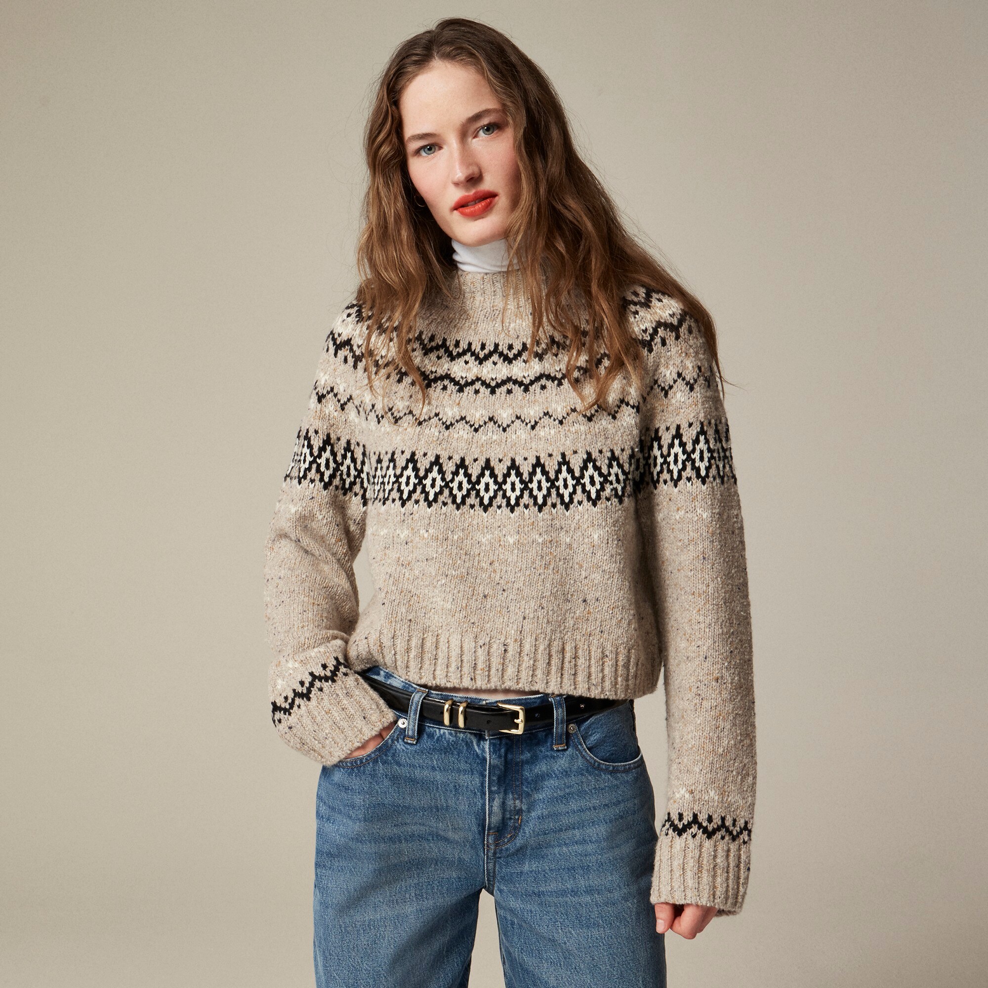  Fair Isle wide-mockneck sweater