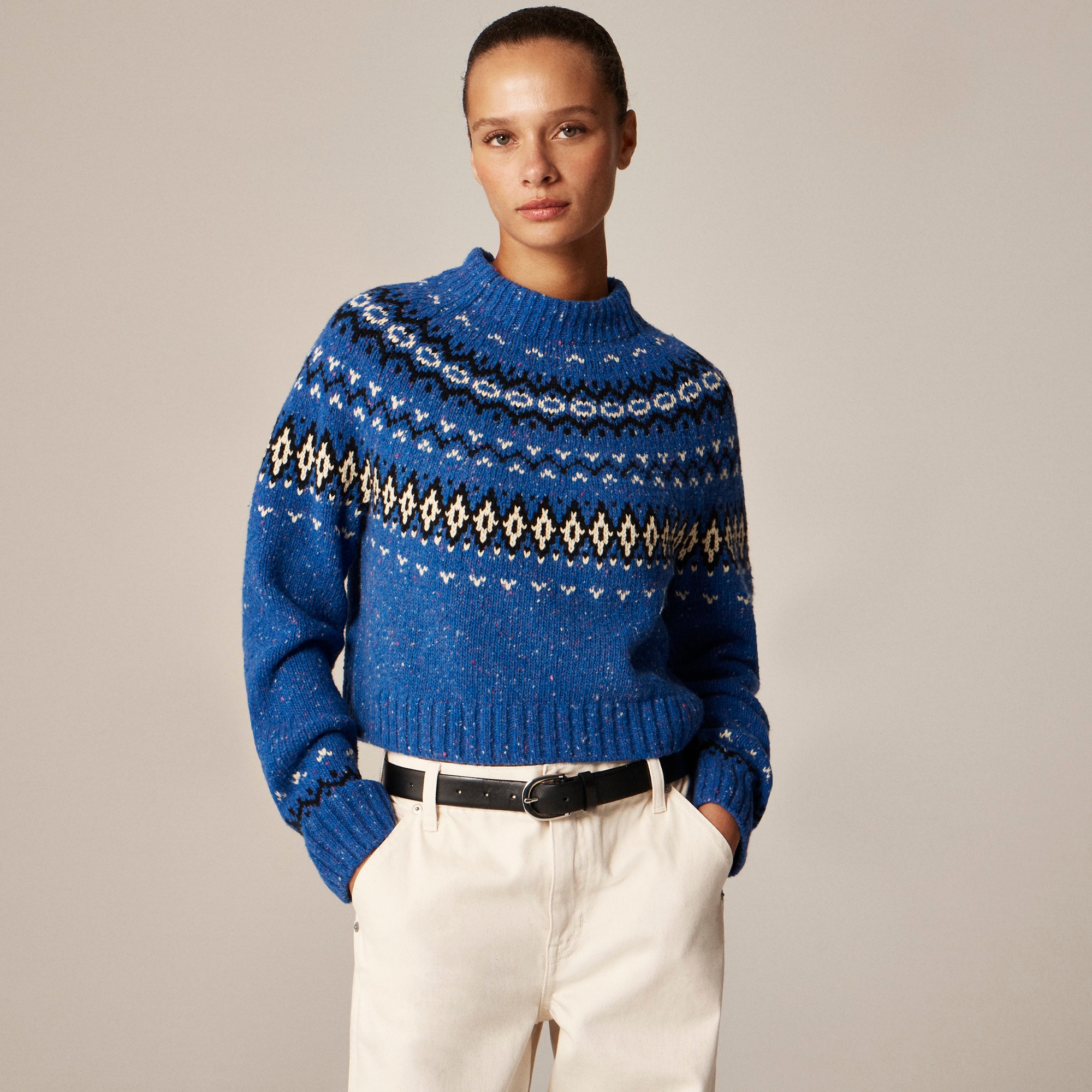  Fair Isle wide-mockneck sweater