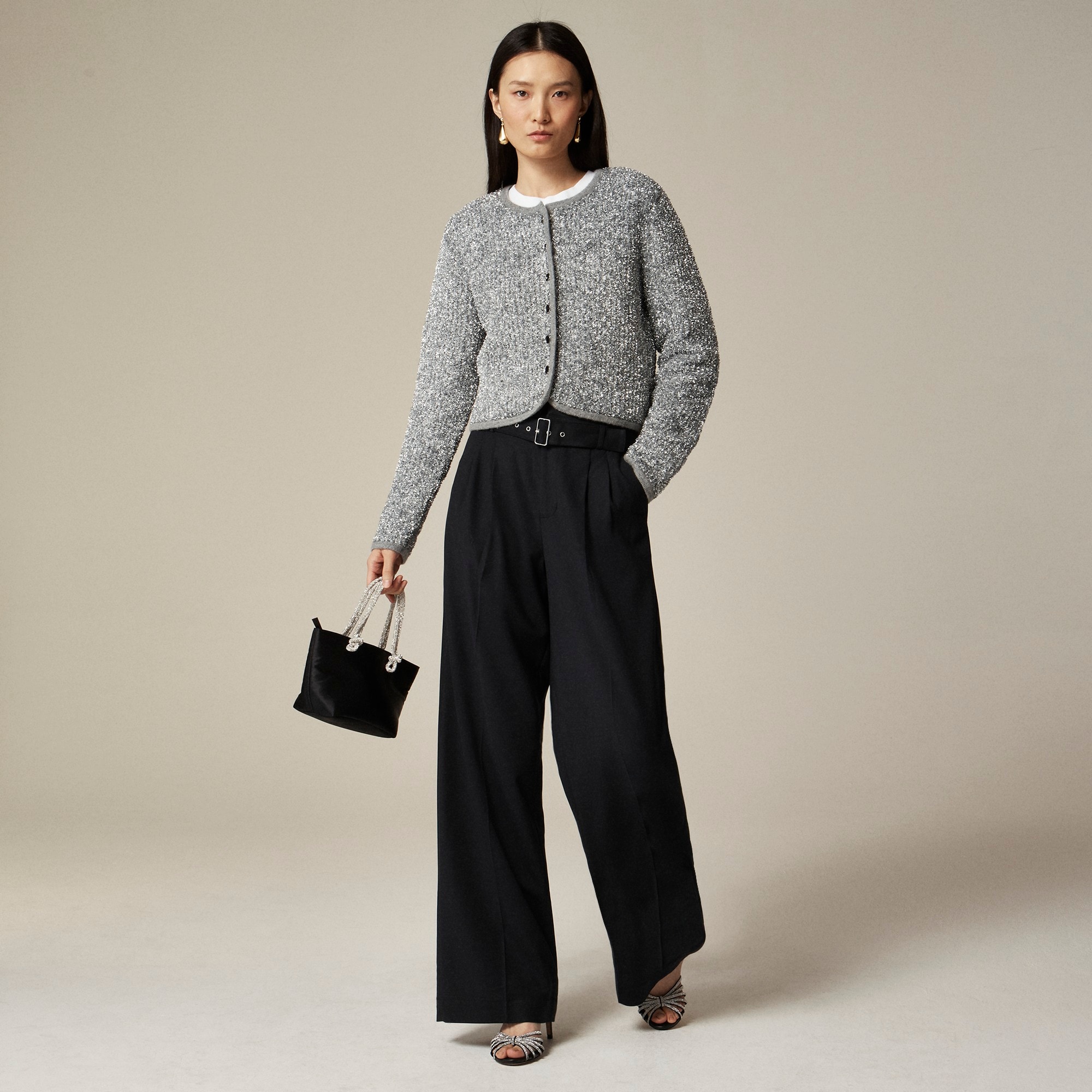 Sweater lady jacket in silver tinsel yarn