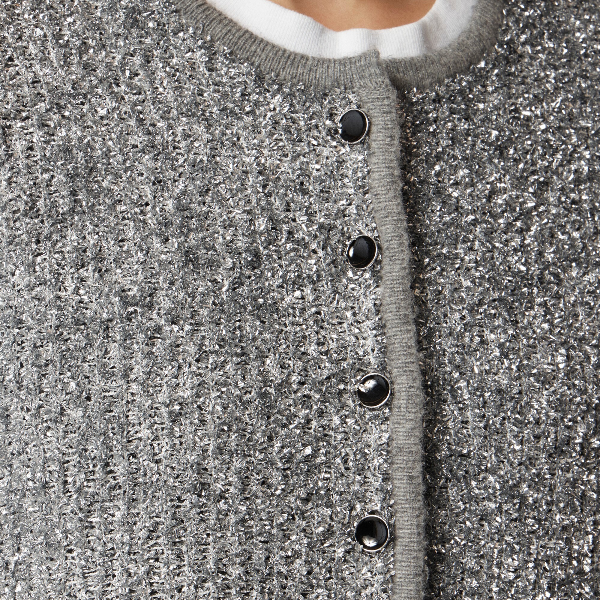 Sweater lady jacket in silver tinsel yarn