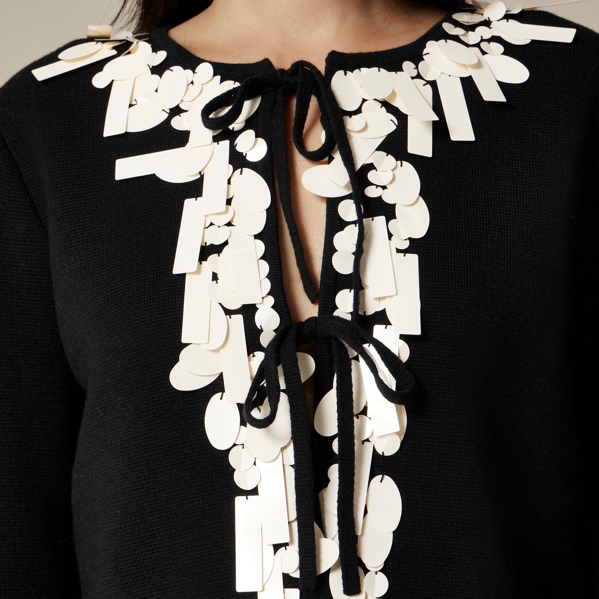 Sequin tie-front cardigan in merino wool