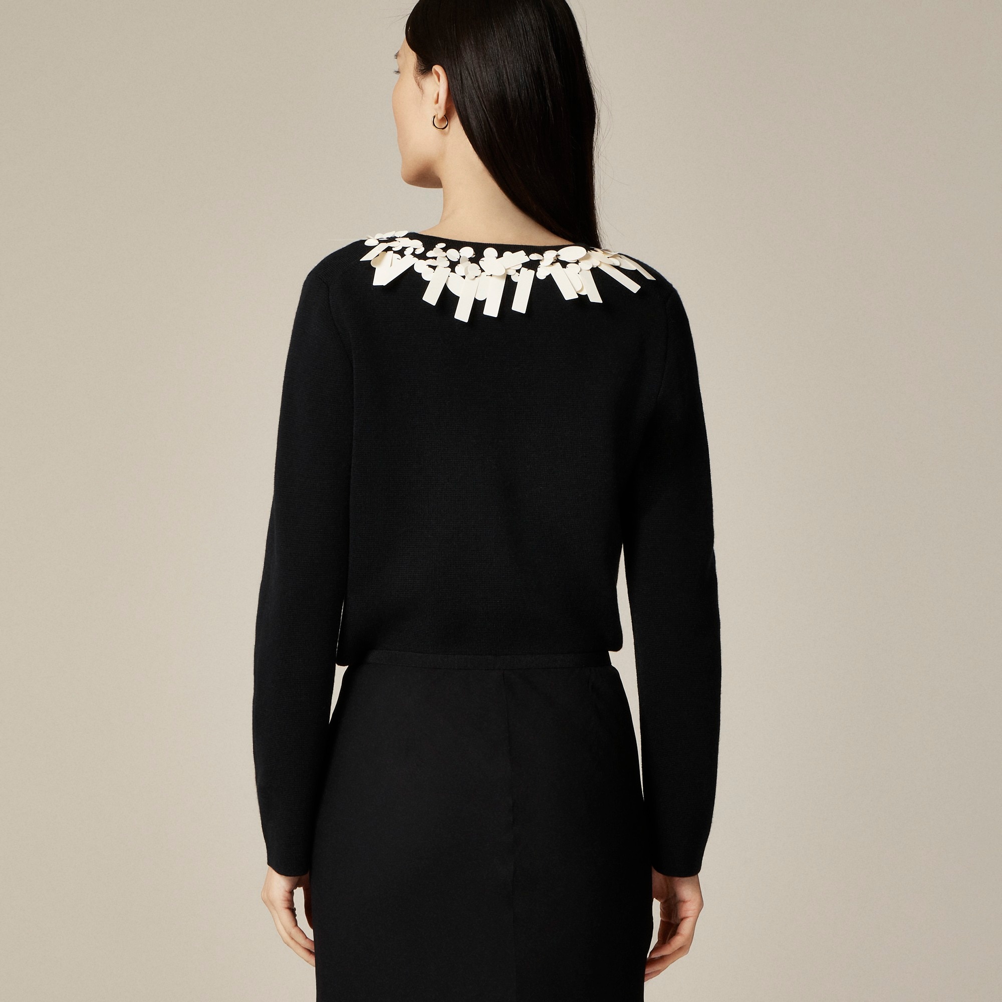 Sequin tie-front cardigan in merino wool