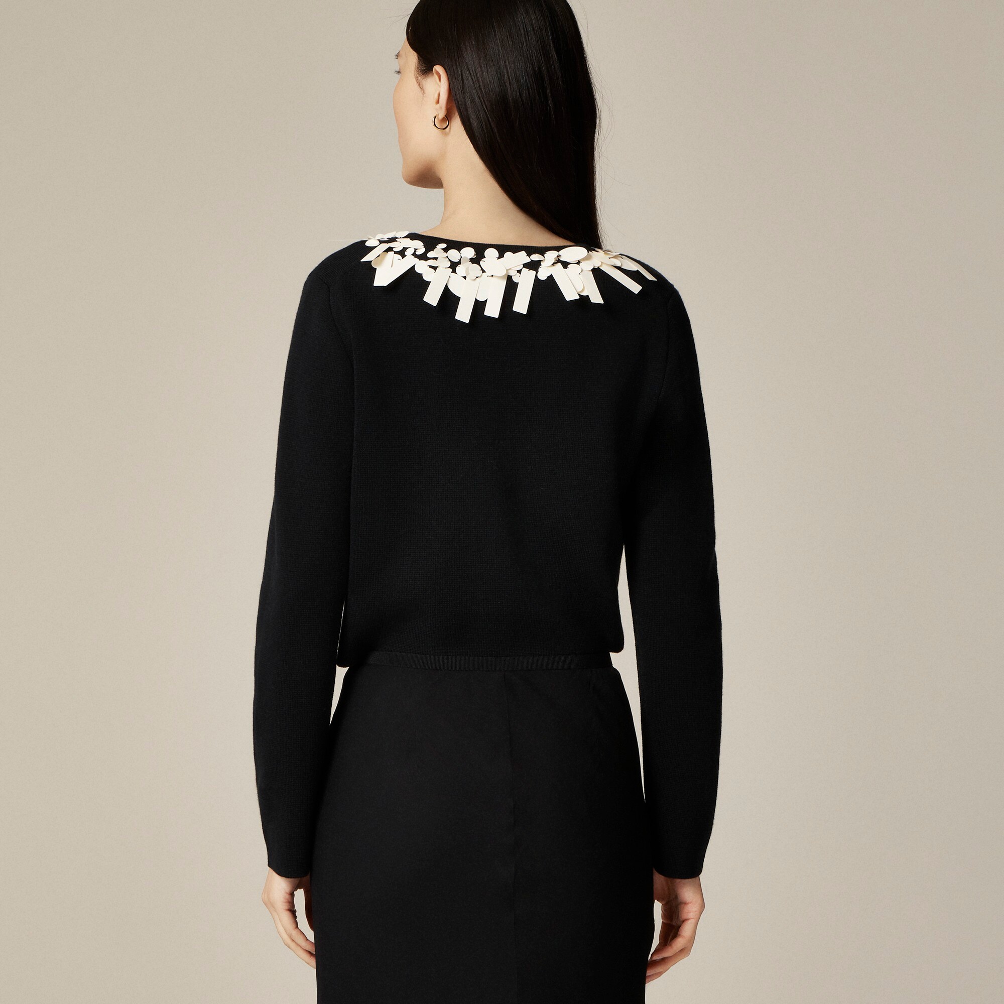 Sequin tie-front cardigan in merino wool