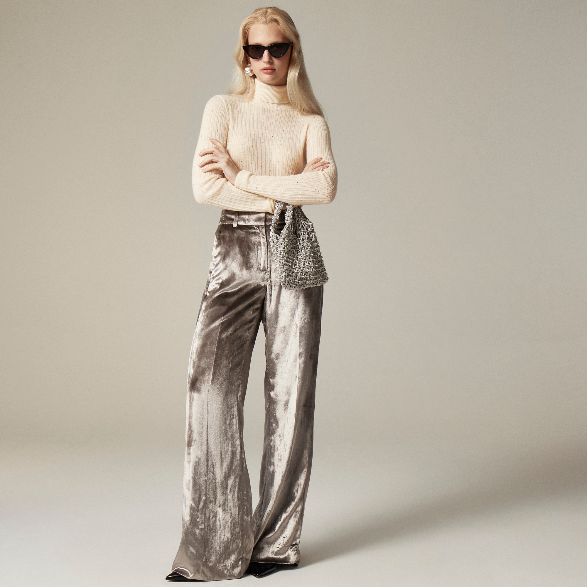 Featherweight cashmere turtleneck sweater with rhinestones