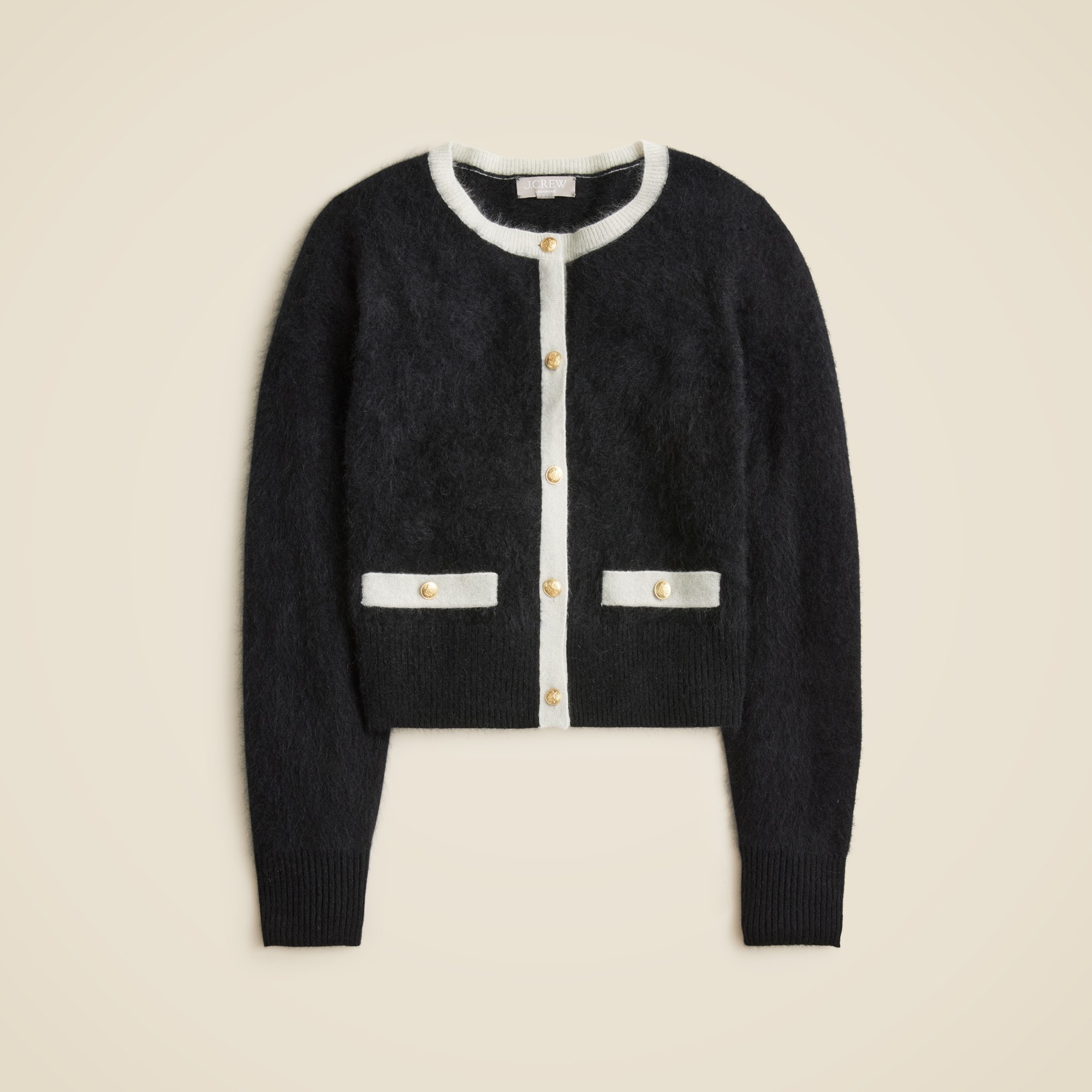 Brushed Cashmere Fitted Cardigan With Contrast Trim For Women | J.Crew