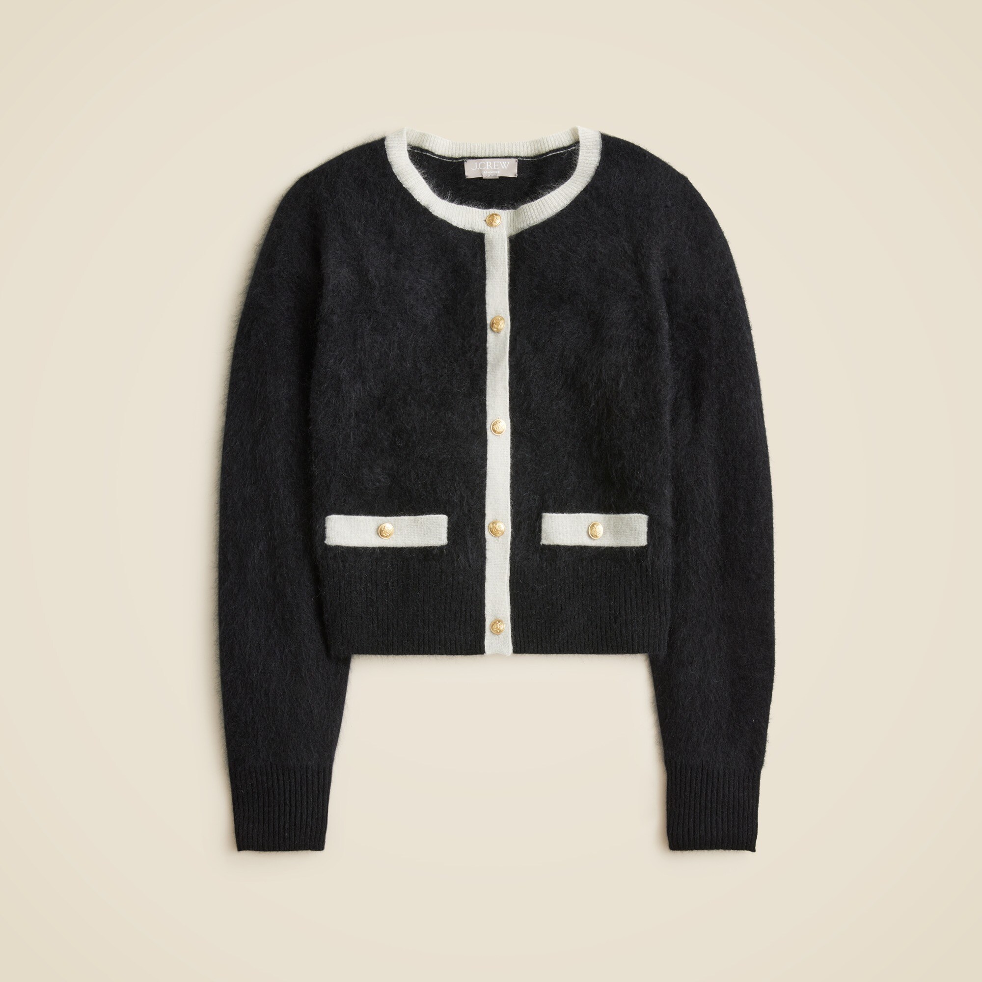 Brushed Cashmere Fitted Cardigan With Contrast Trim For Women | J.Crew