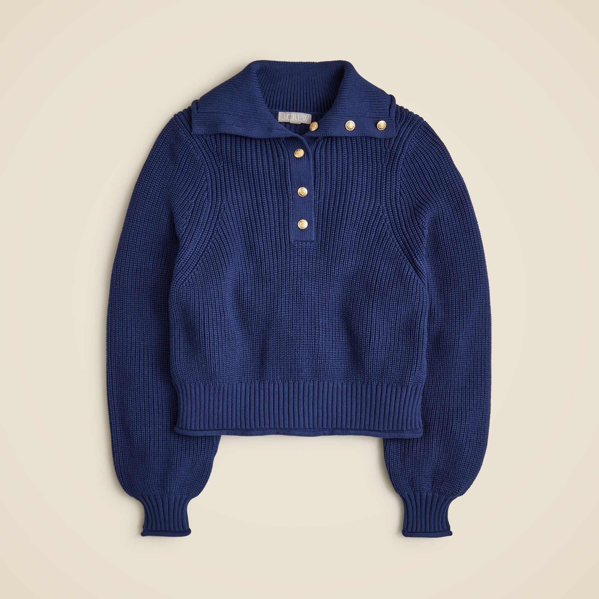 Ribbed cotton button-collar sweater