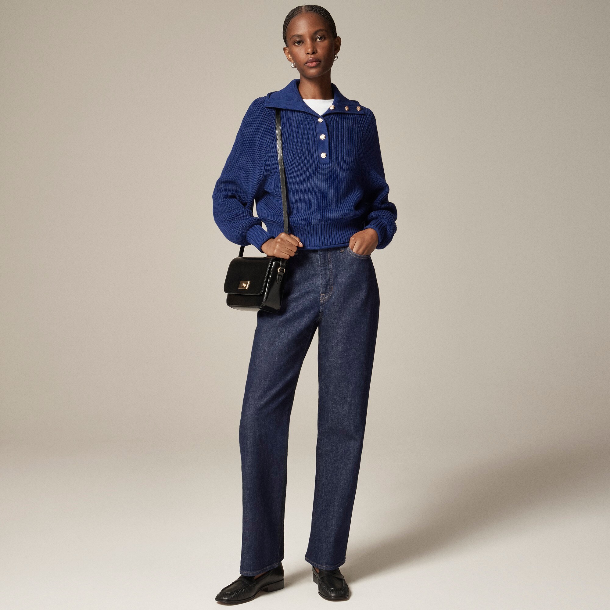 Ribbed cotton button-collar sweater